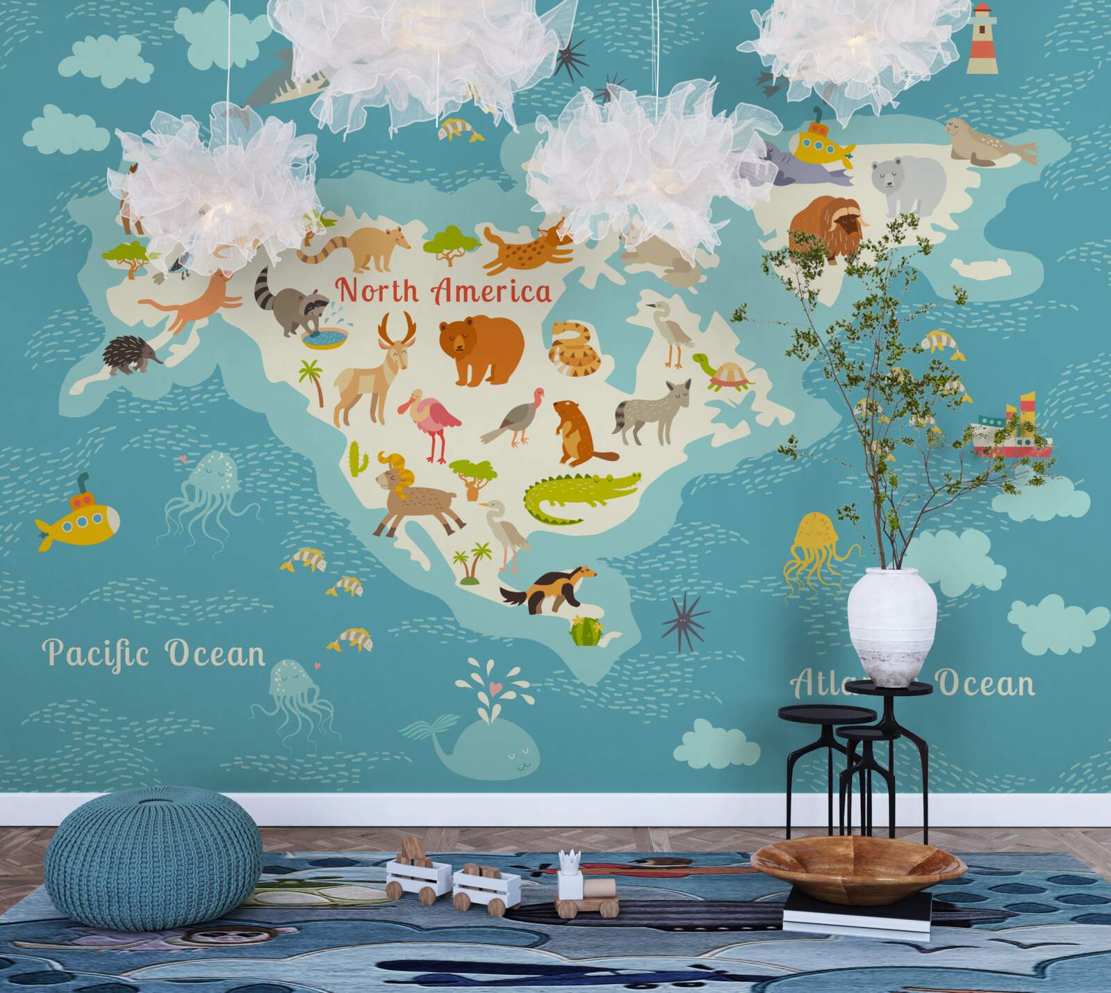 Fotobehang kaart van mensen in noord-amerika