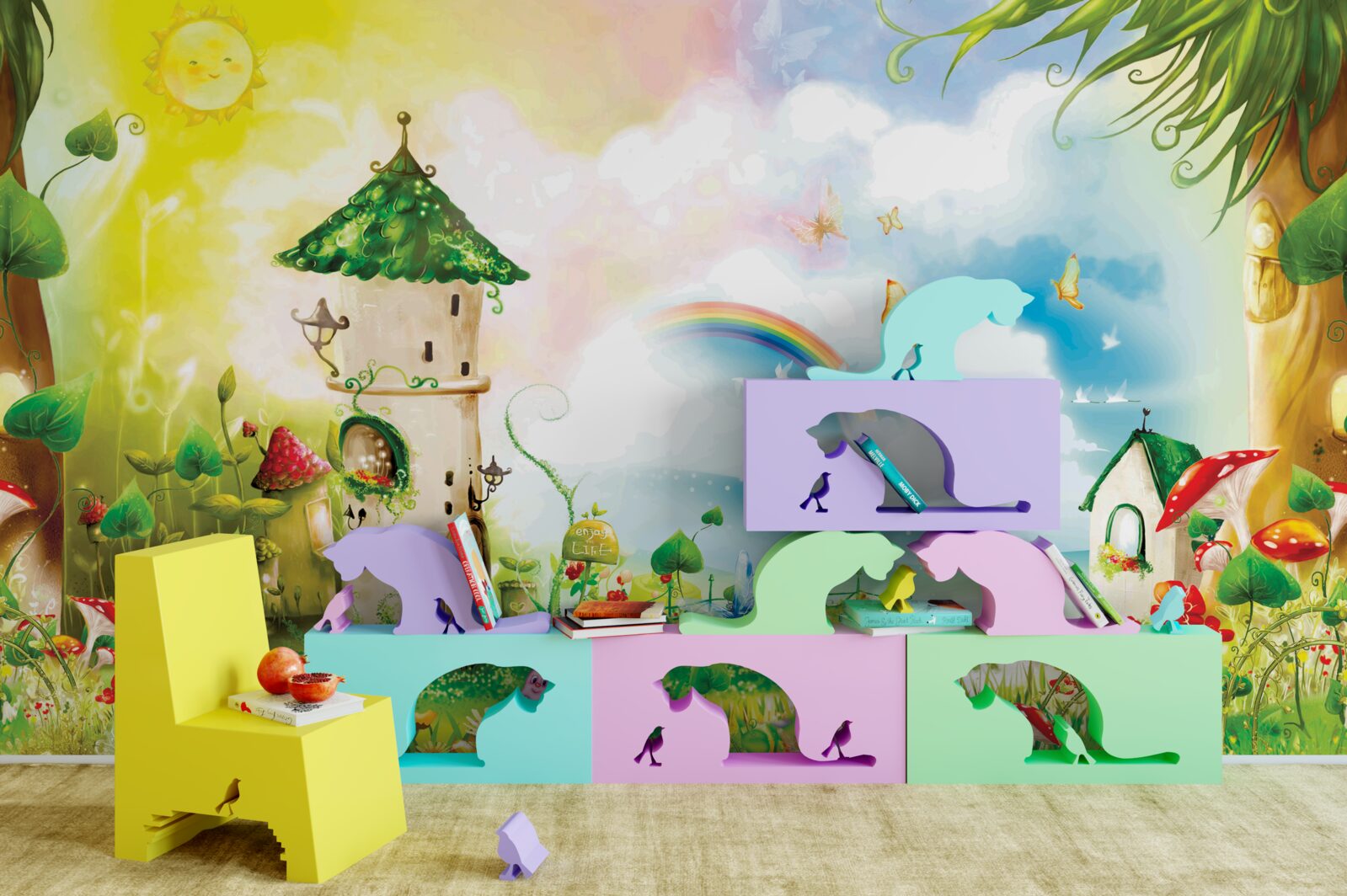 Fotobehang toren rijst op in het bos