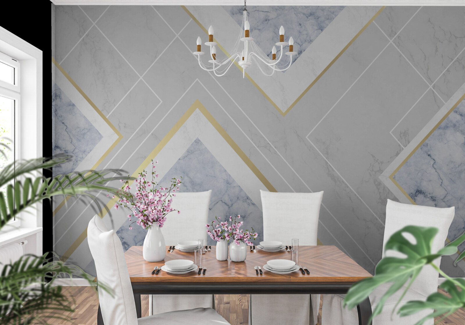 Fotobehang geometrisch correcte patronen op een marmeren oppervlak