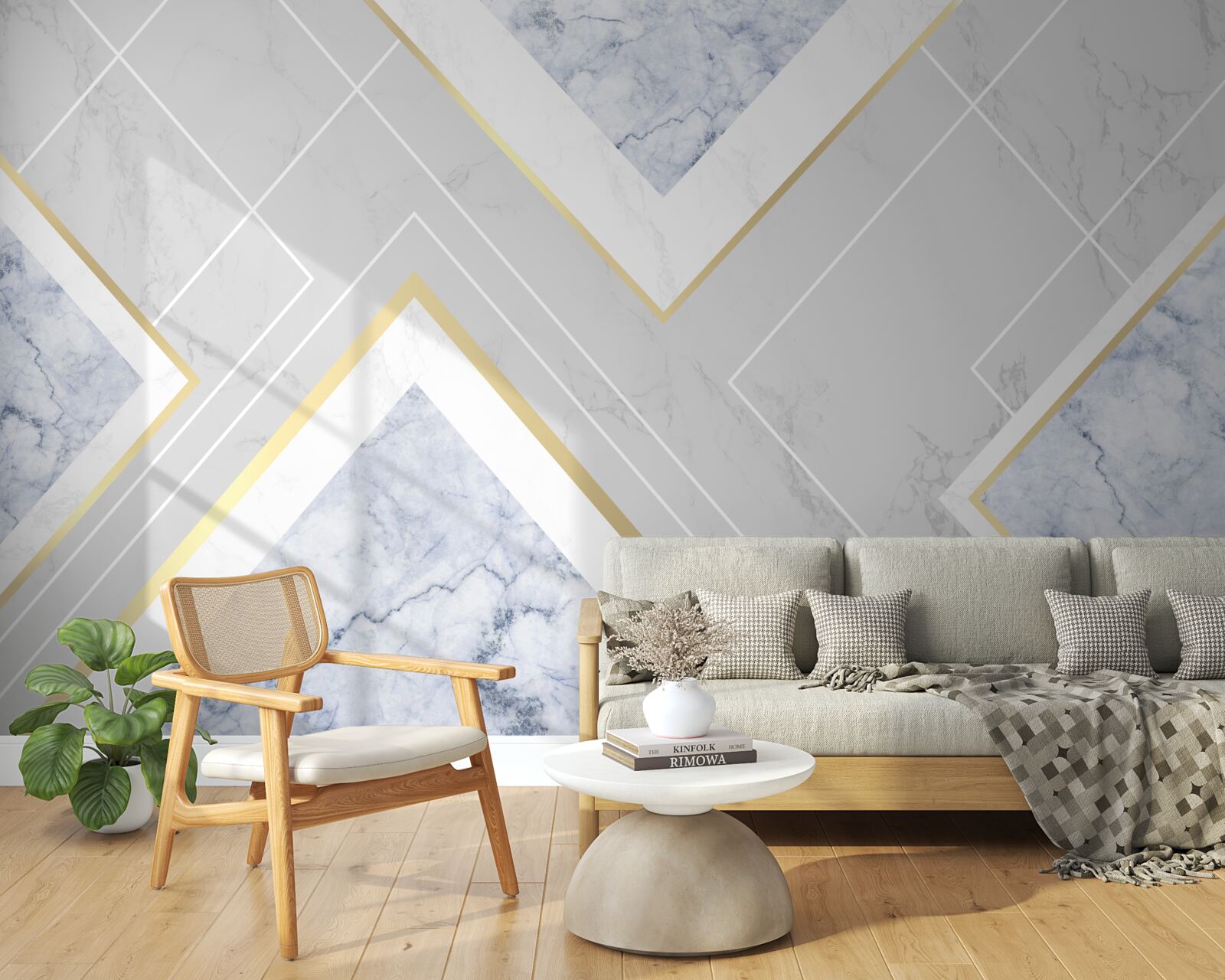 Fotobehang geometrisch correcte patronen op een marmeren oppervlak