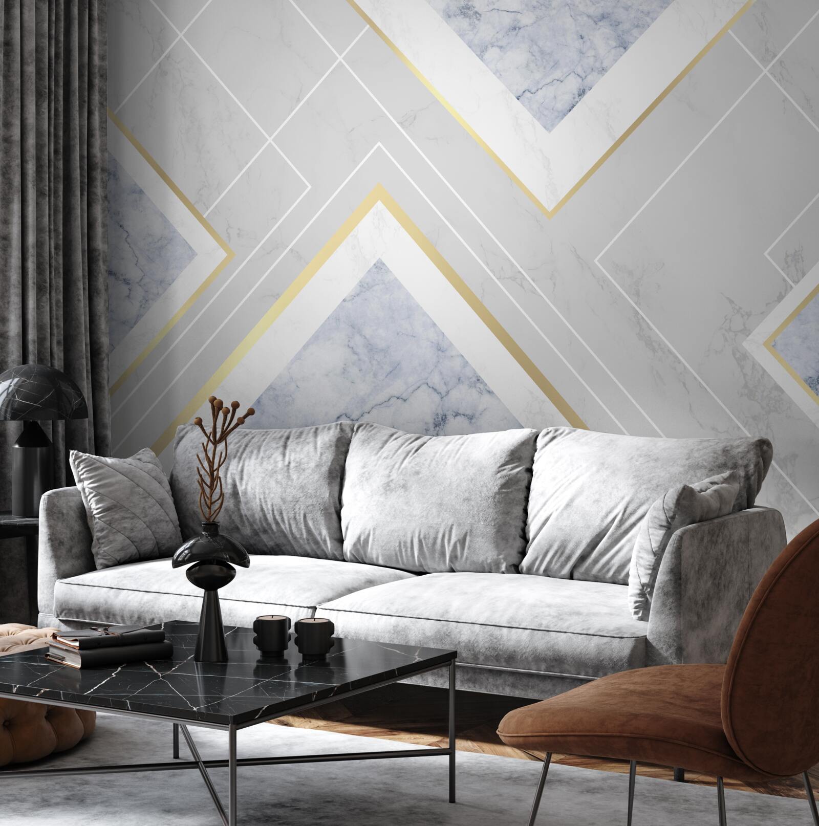 Fotobehang geometrisch correcte patronen op een marmeren oppervlak