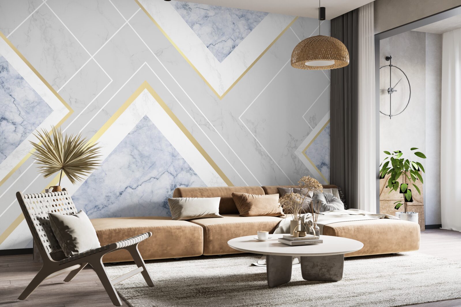 Fotobehang geometrisch correcte patronen op een marmeren oppervlak