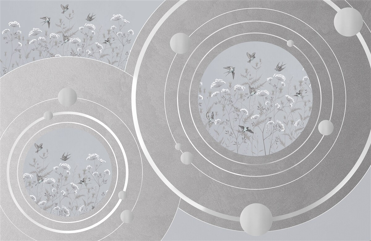 Fotobehang bloemvormen en abstracte cirkels