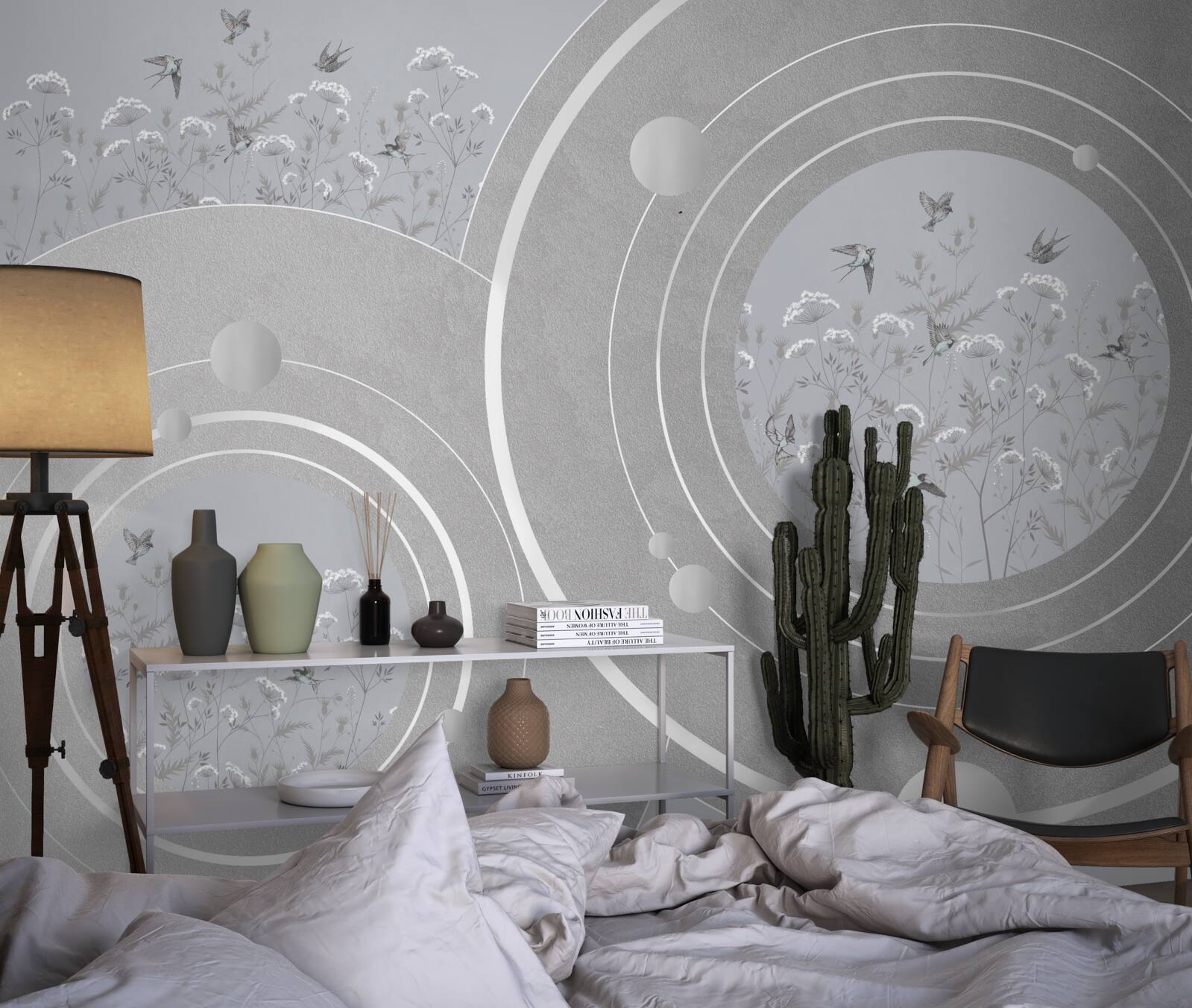 Fotobehang bloemvormen en abstracte cirkels