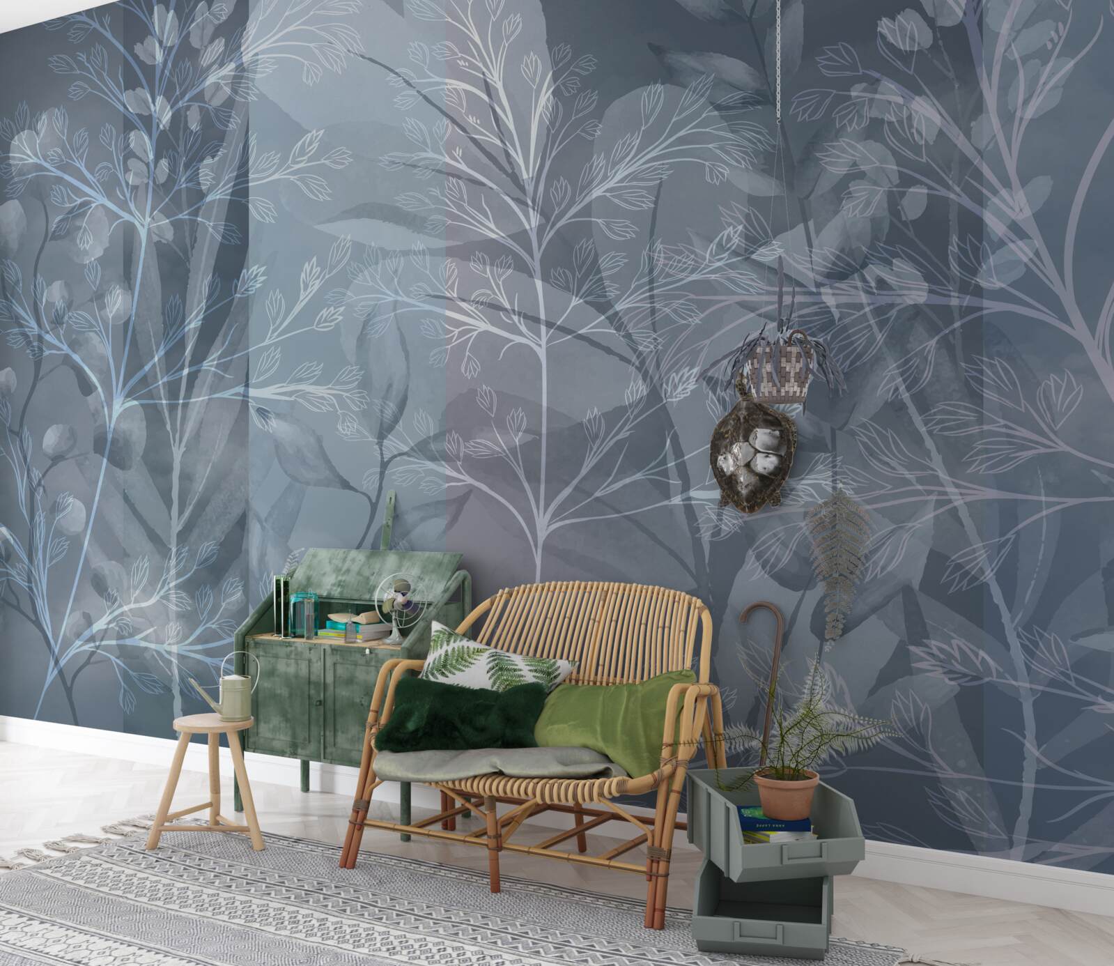 Fotobehang in mist gehulde struiken in het bos