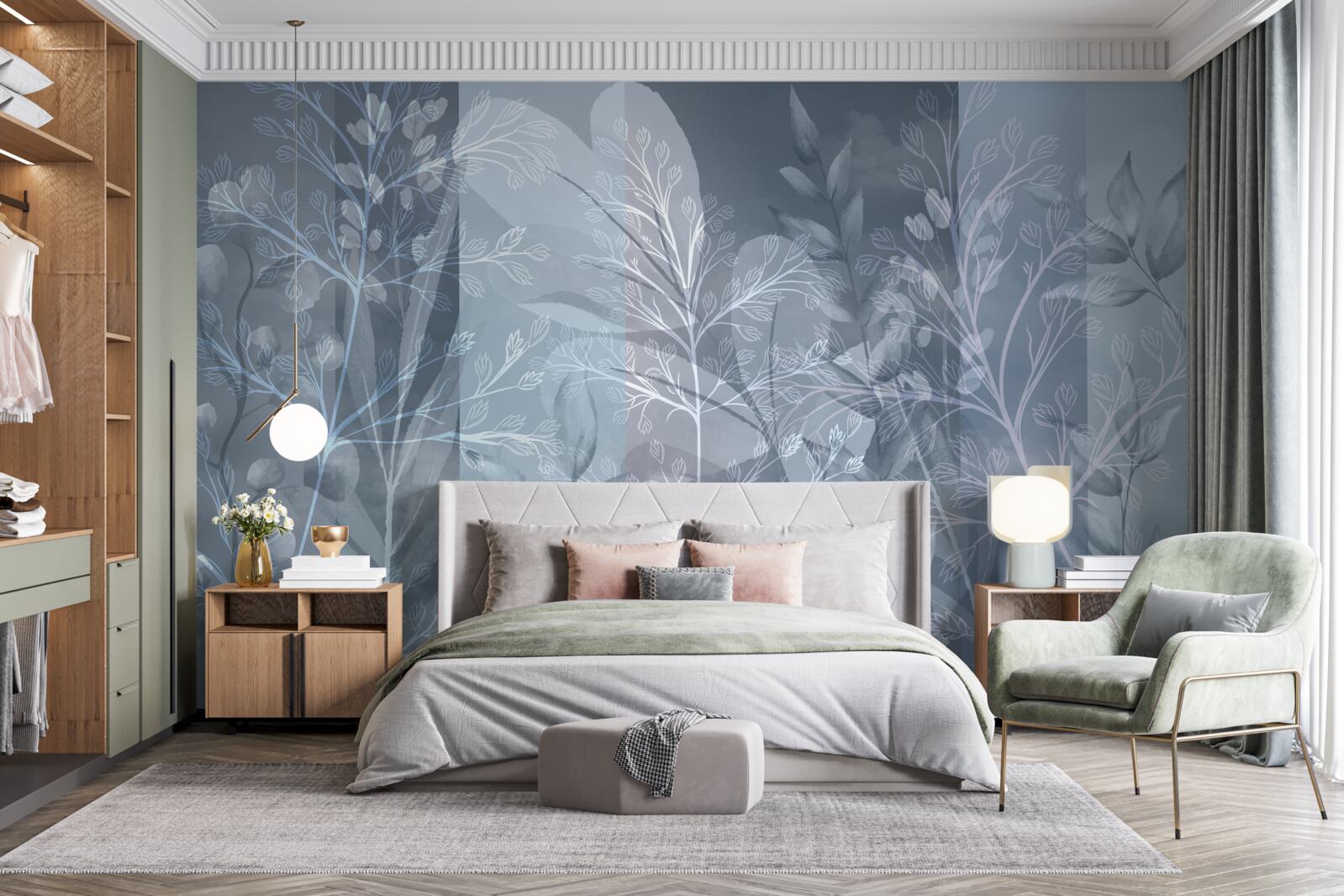 Fotobehang in mist gehulde struiken in het bos