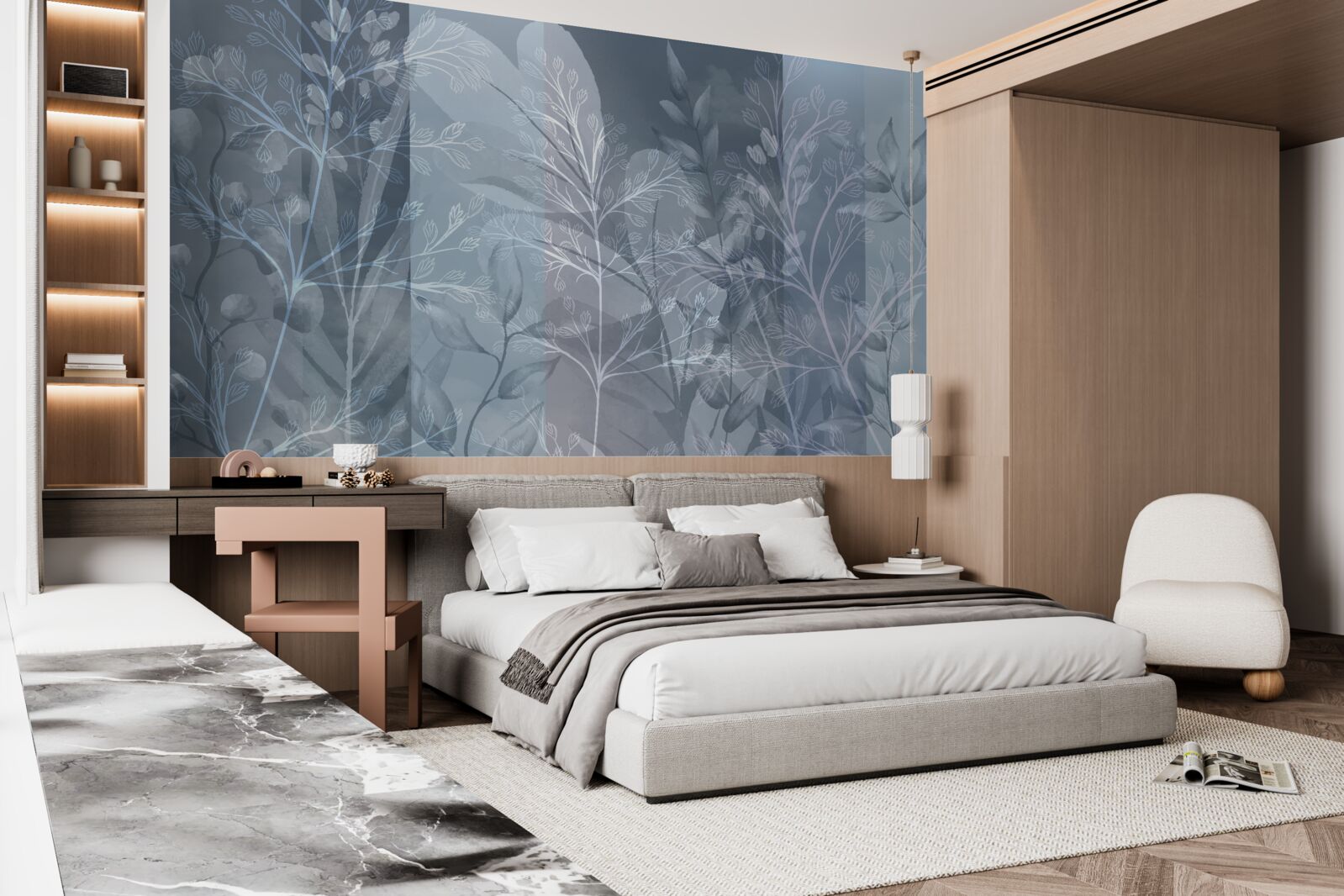 Fotobehang in mist gehulde struiken in het bos