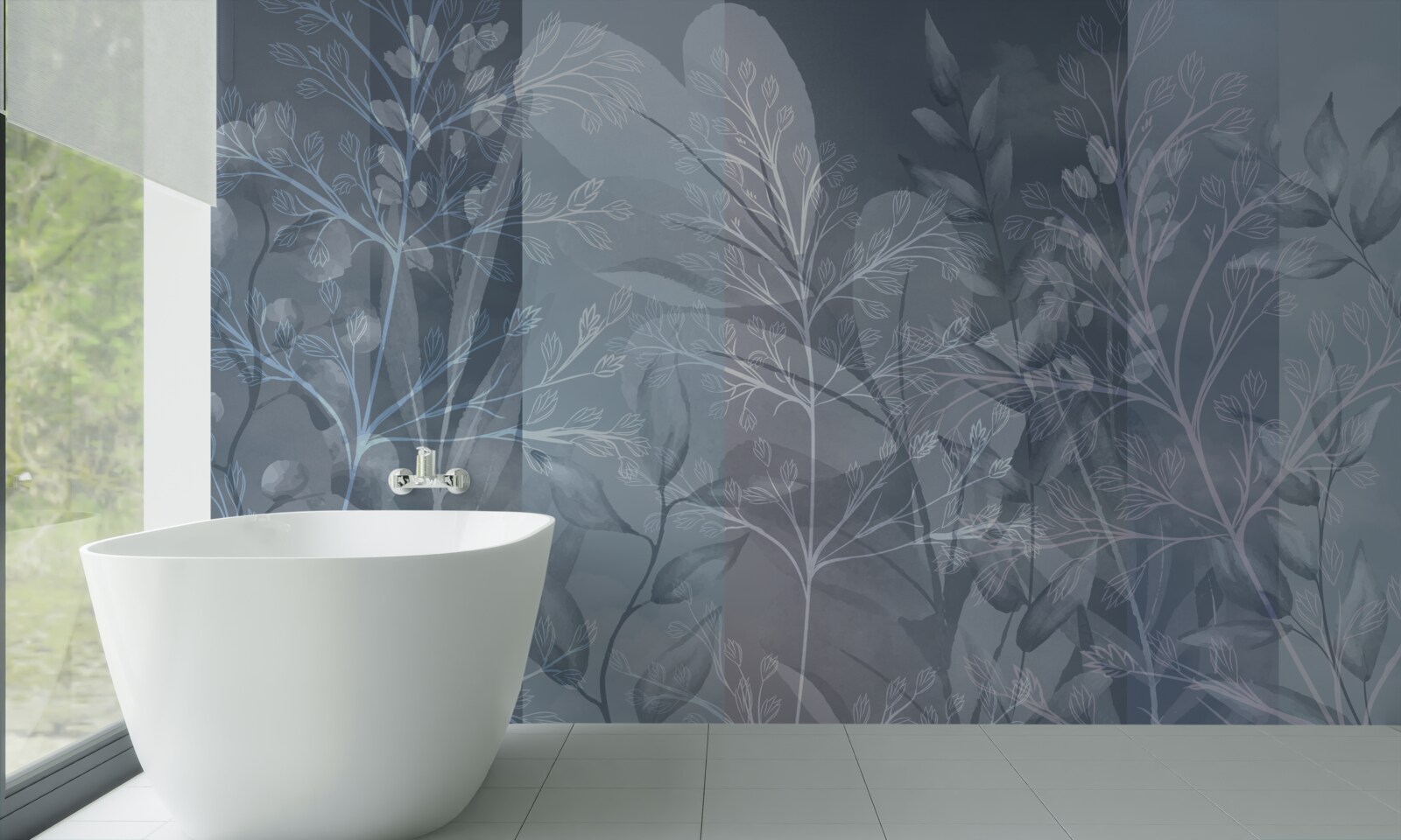 Fotobehang in mist gehulde struiken in het bos