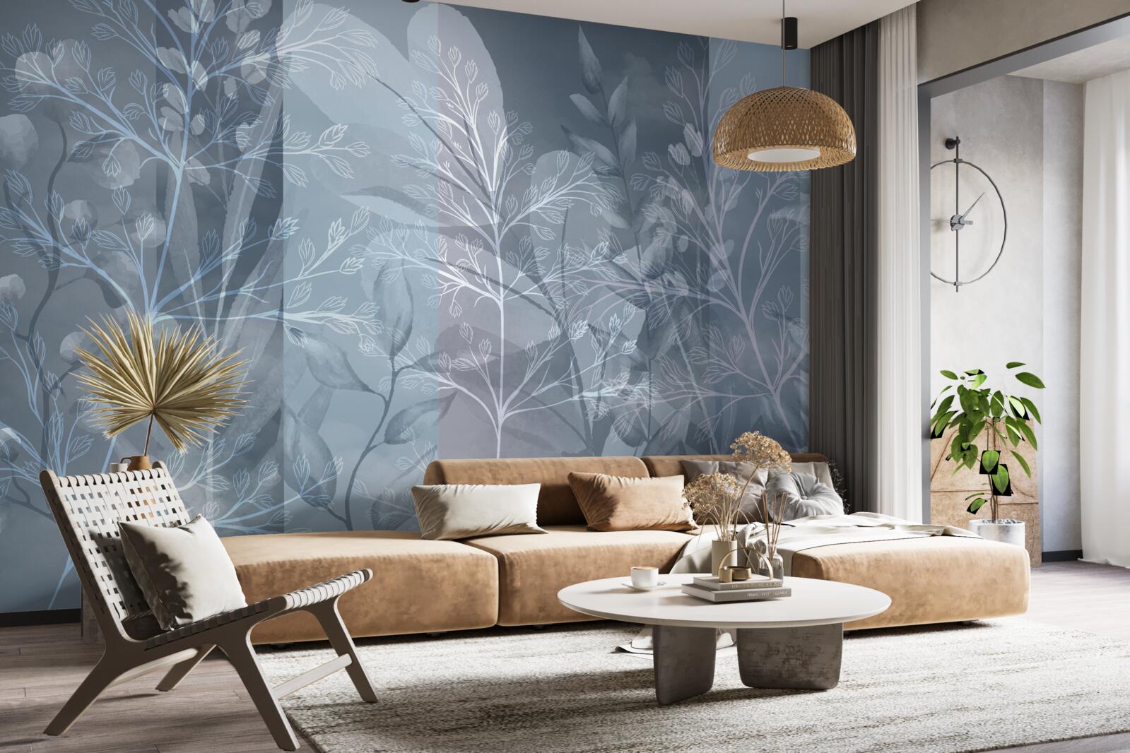 Fotobehang in mist gehulde struiken in het bos