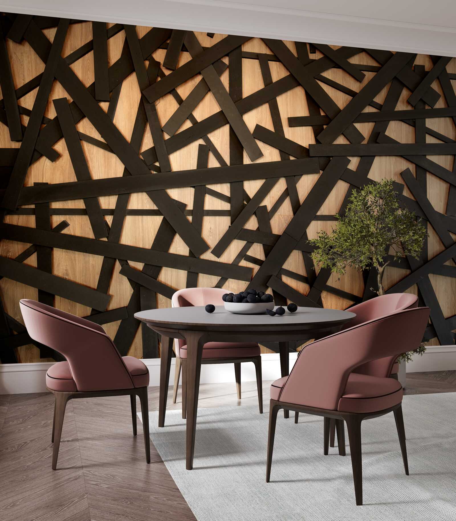 Fotobehang rechte takken op de stam