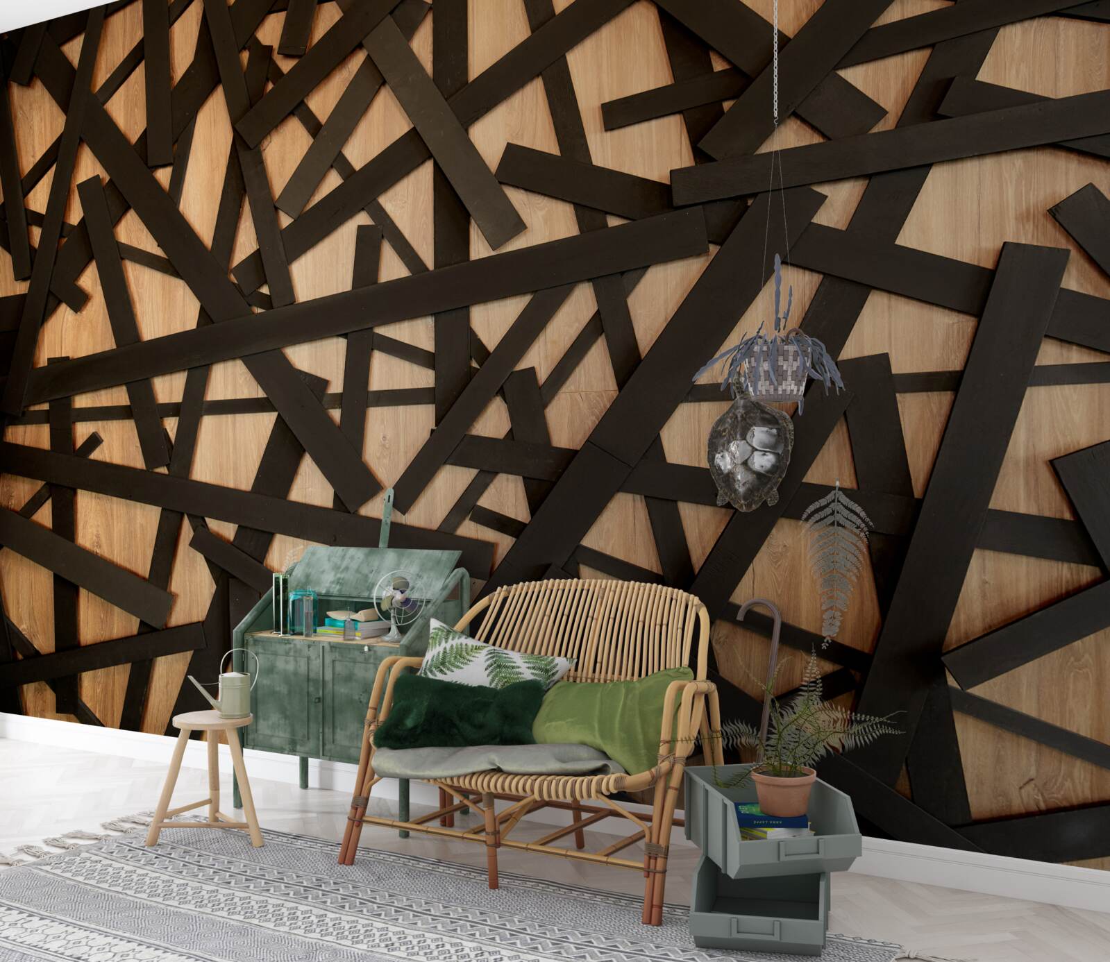 Fotobehang rechte takken op de stam