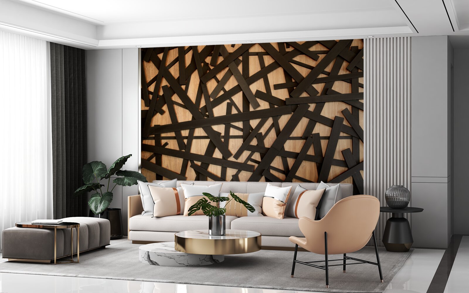 Fotobehang rechte takken op de stam