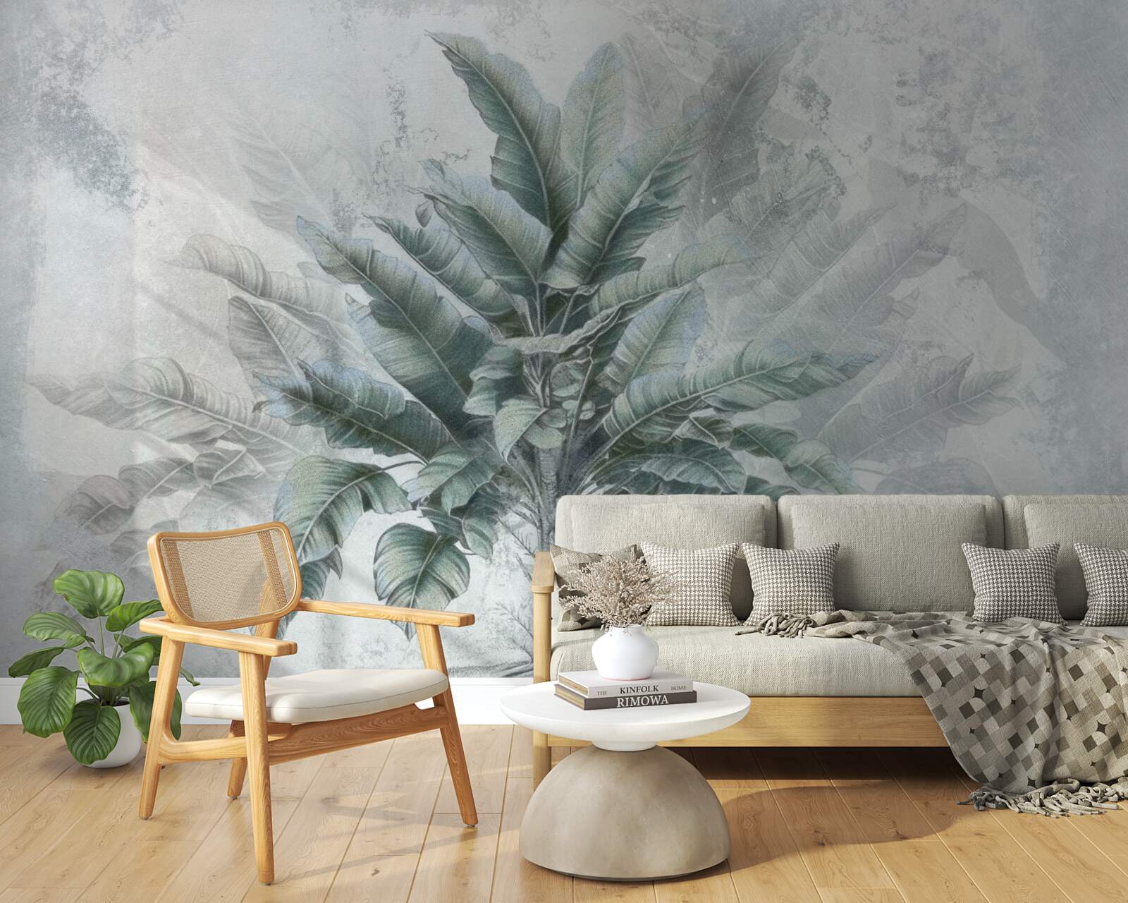 Fotobehang verborgen in de mist is een enorme palmboom