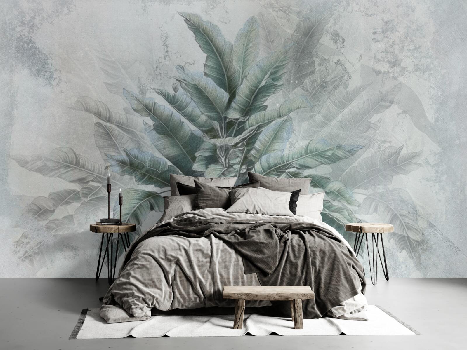 Fotobehang verborgen in de mist is een enorme palmboom