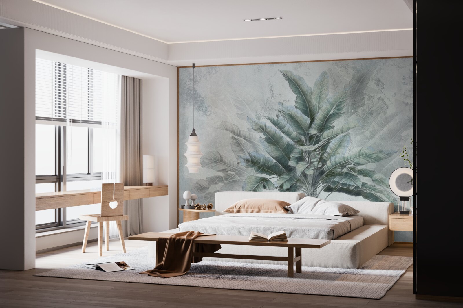 Fotobehang verborgen in de mist is een enorme palmboom