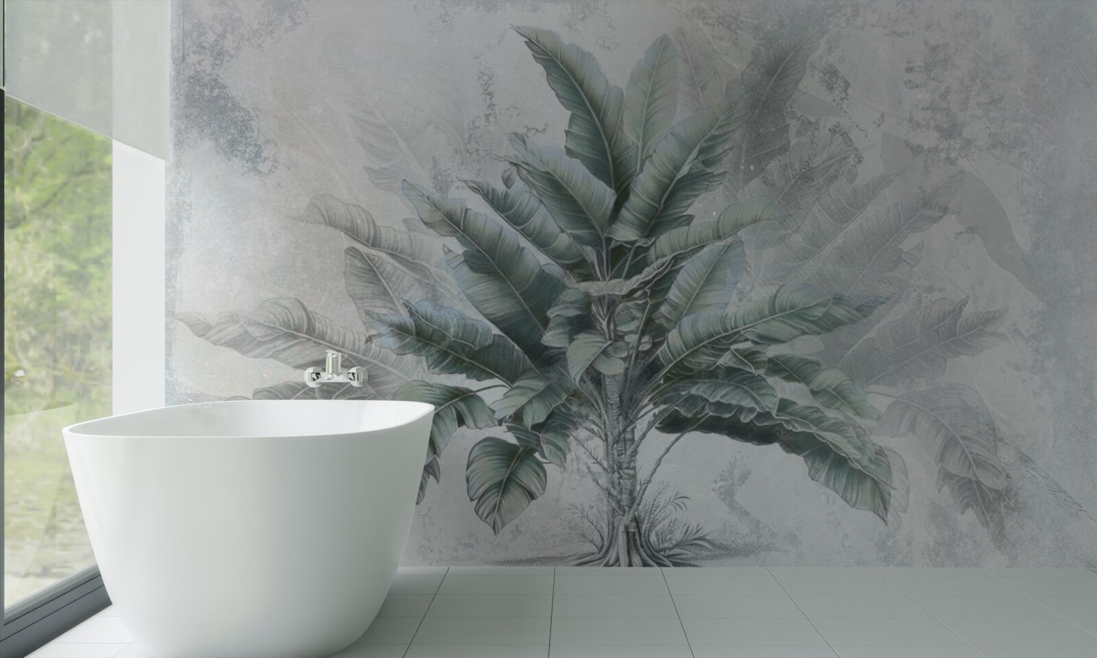 Fotobehang verborgen in de mist is een enorme palmboom