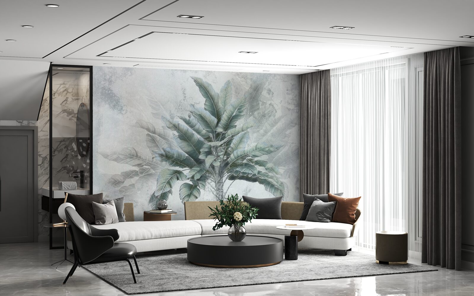 Fotobehang verborgen in de mist is een enorme palmboom