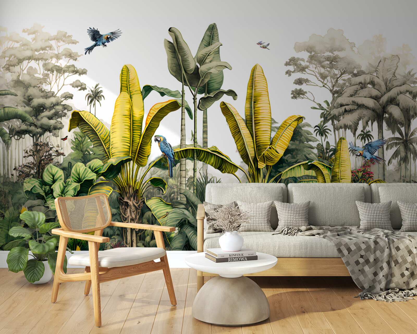 Fotobehang tropische planten, waaronder hoge palmen