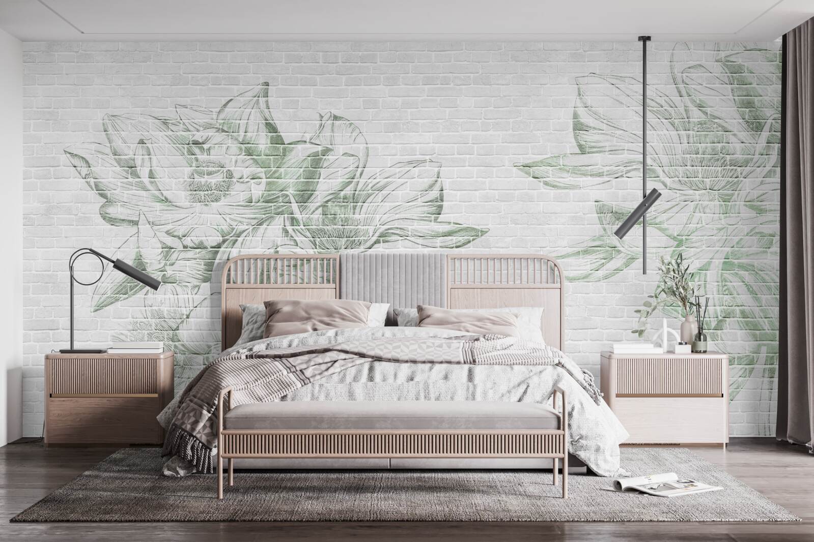 Fotobehang bakstenen muur en bloemen