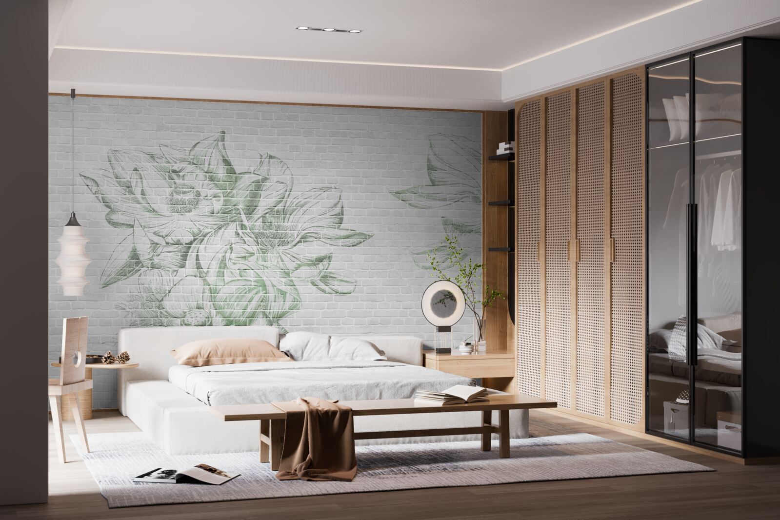 Fotobehang bakstenen muur en bloemen