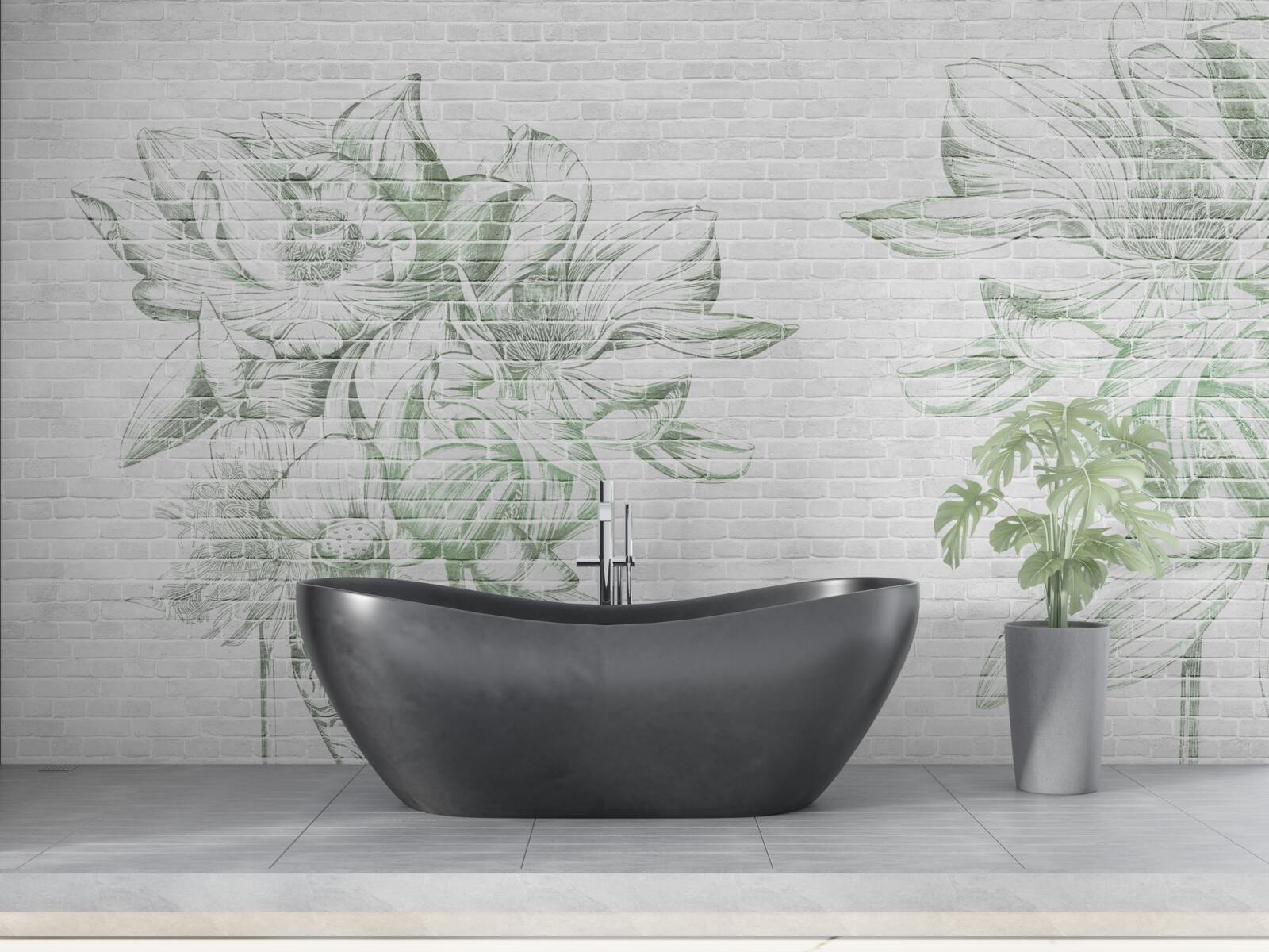 Fotobehang bakstenen muur en bloemen