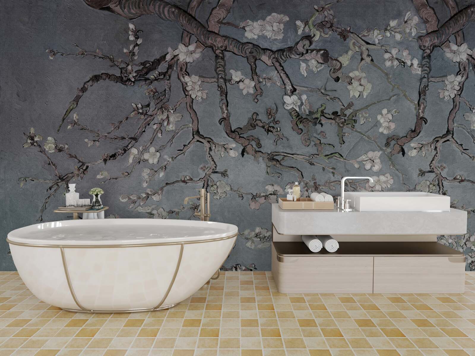 Fotobehang bloeiende magnolia tak