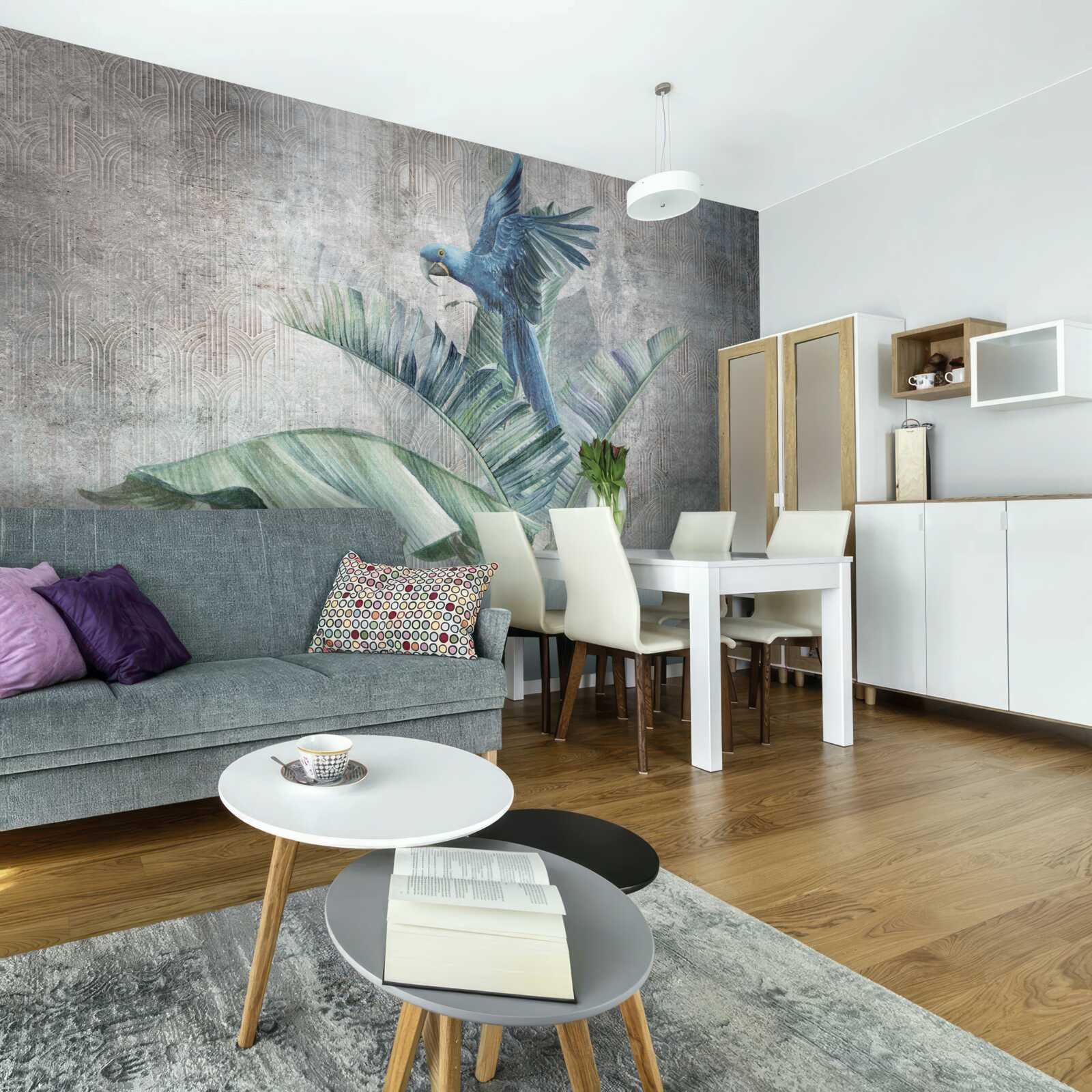 Fotobehang papegaai landt op palmboom