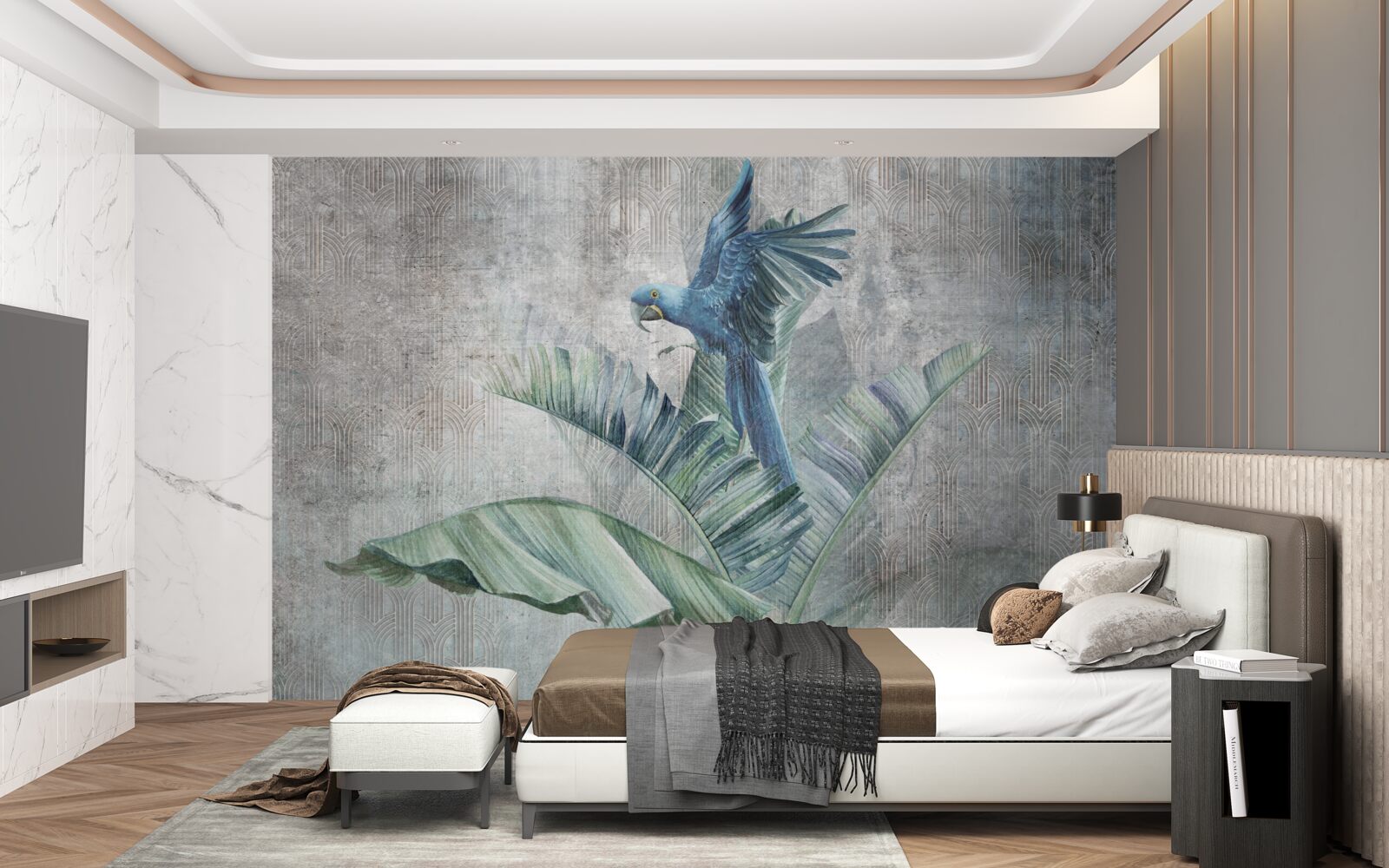 Fotobehang papegaai landt op palmboom