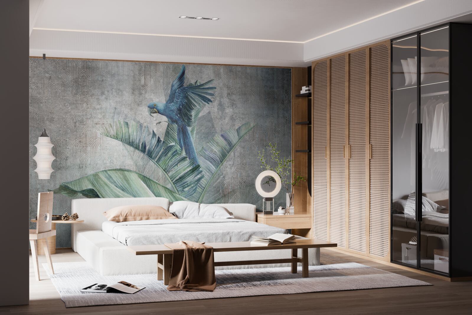 Fotobehang papegaai landt op palmboom