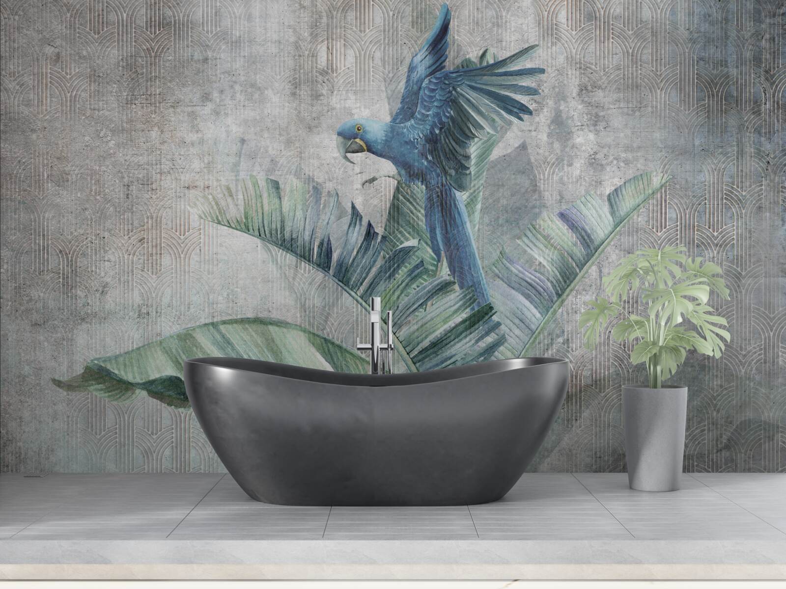 Fotobehang papegaai landt op palmboom