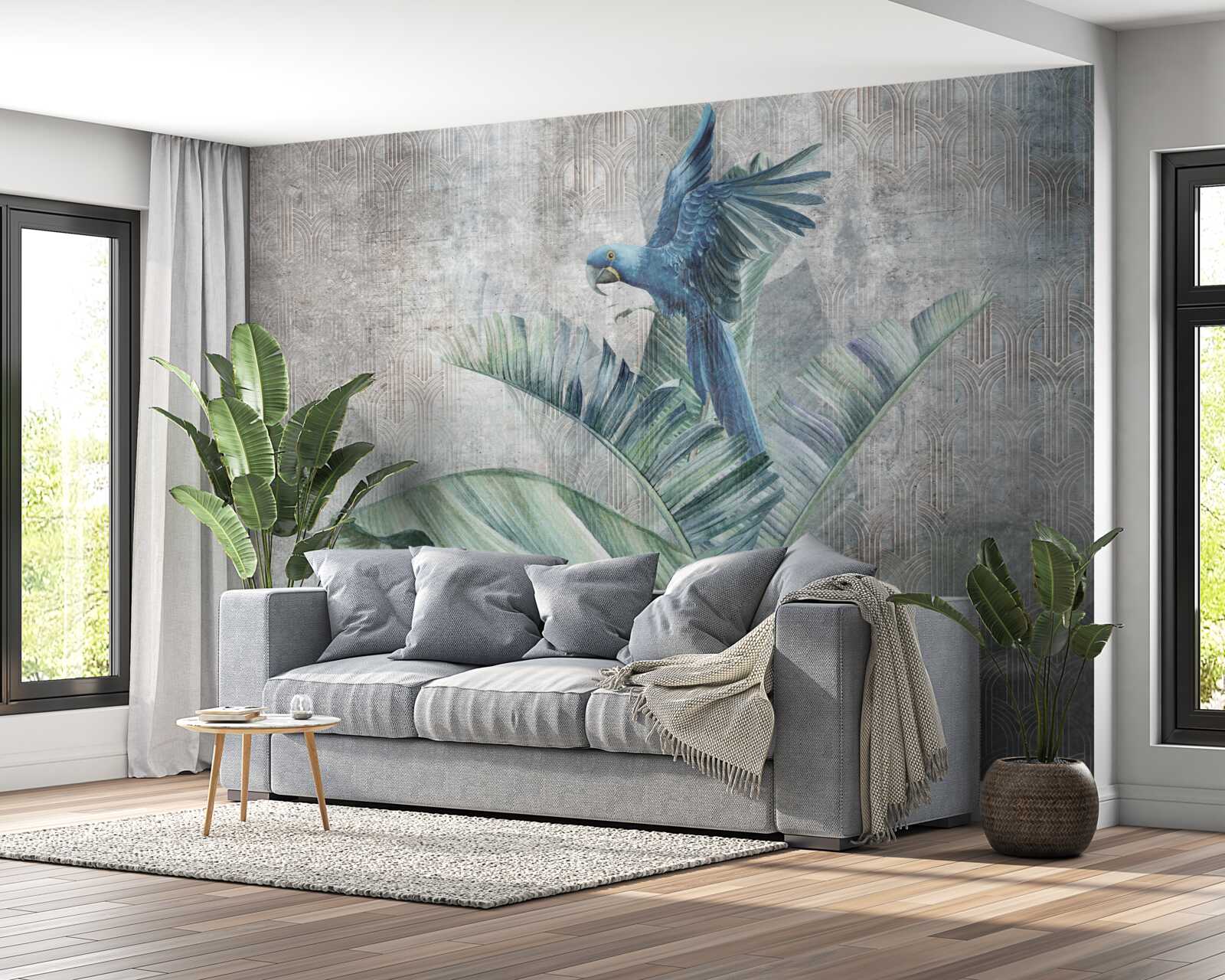 Fotobehang papegaai landt op palmboom