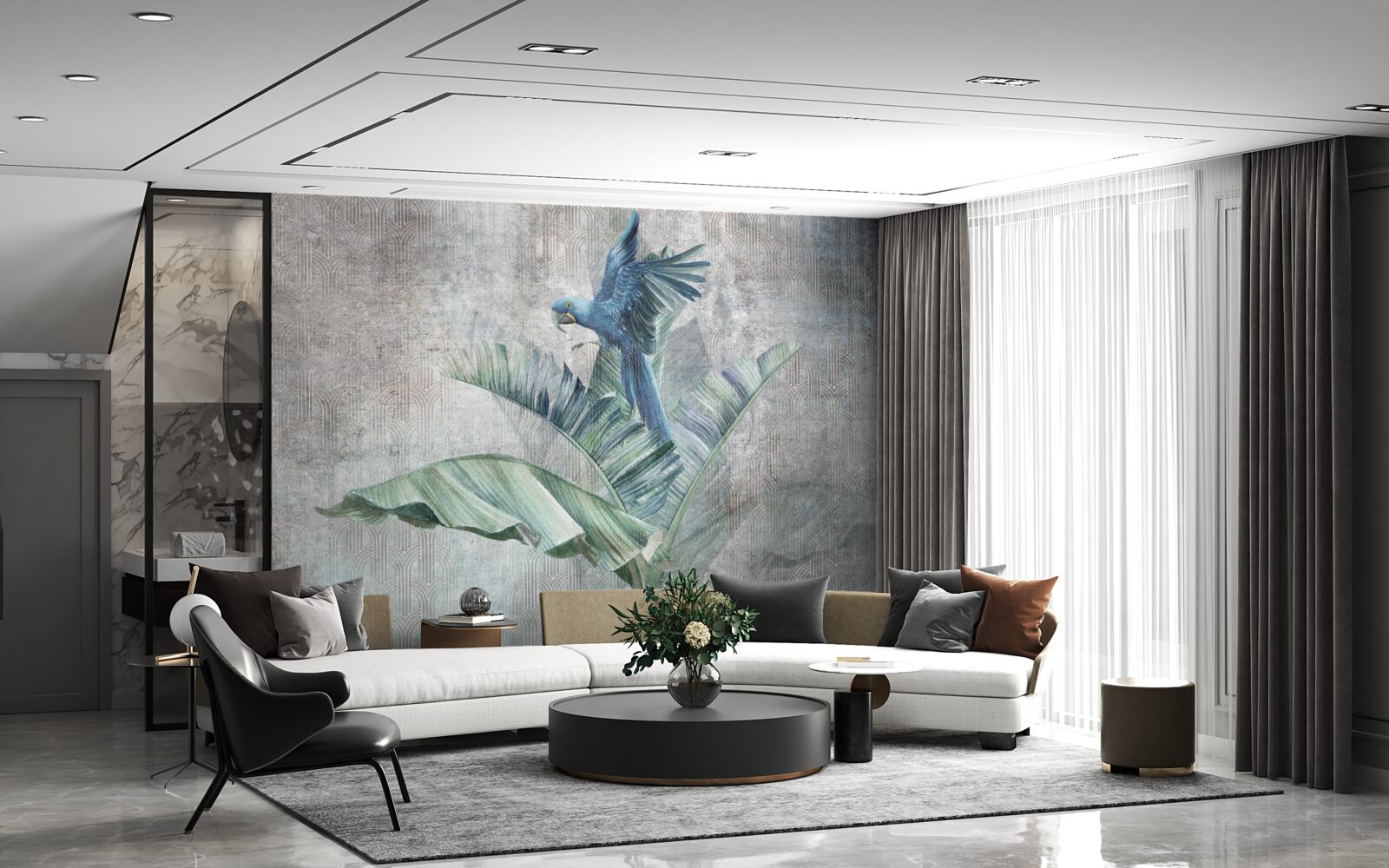 Fotobehang papegaai landt op palmboom