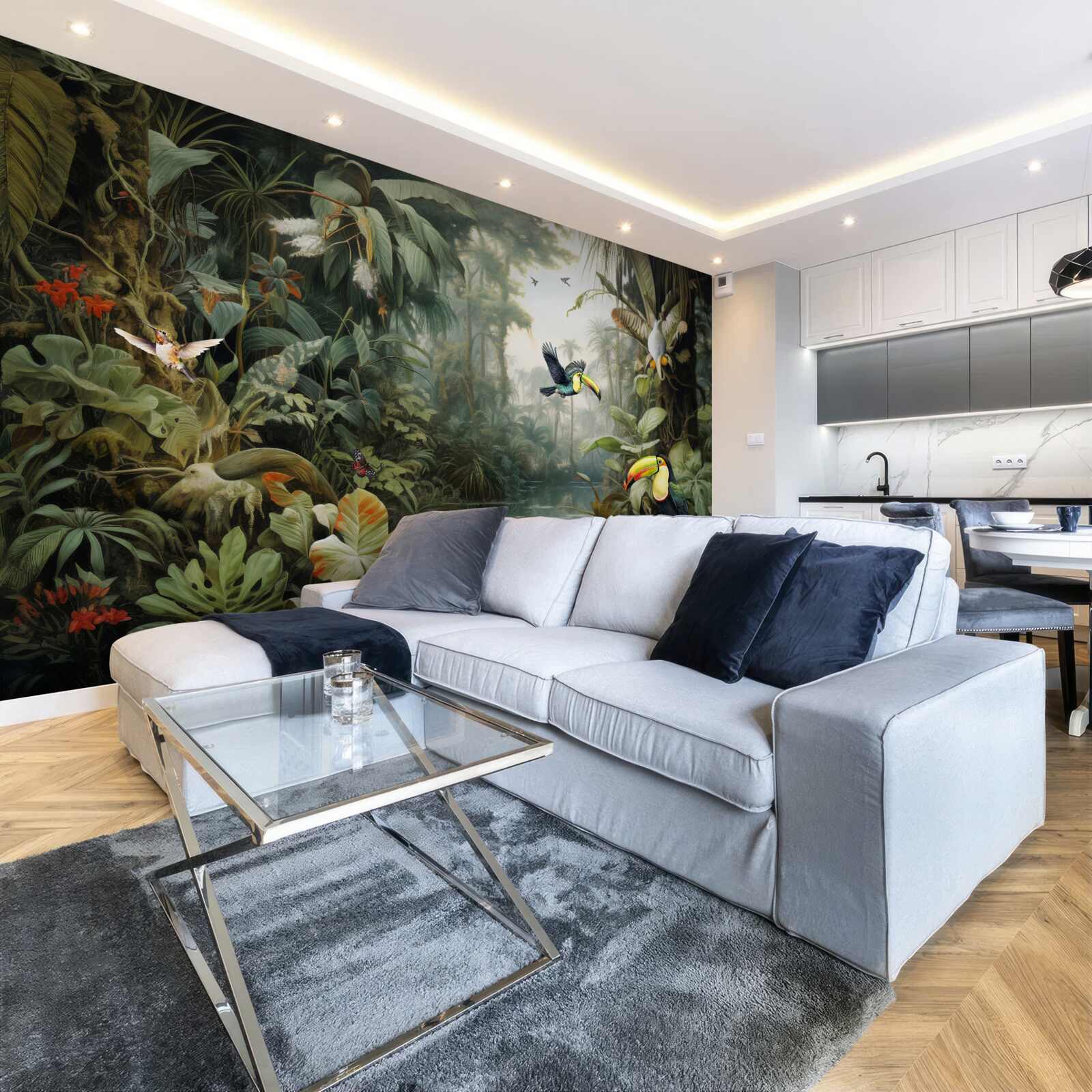 Fotobehang tropisch struikgewas bij de vijver