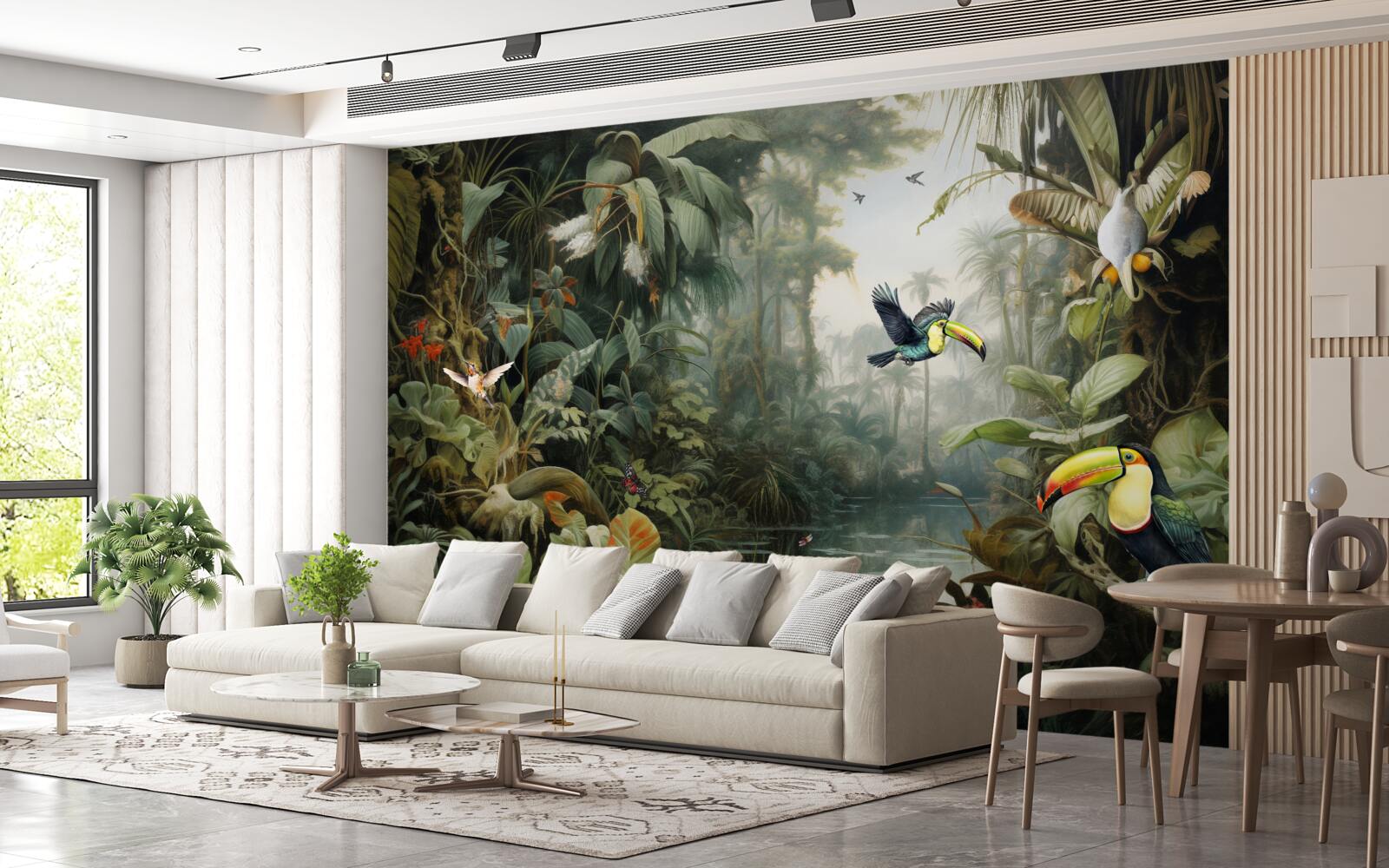 Fotobehang tropisch struikgewas bij de vijver