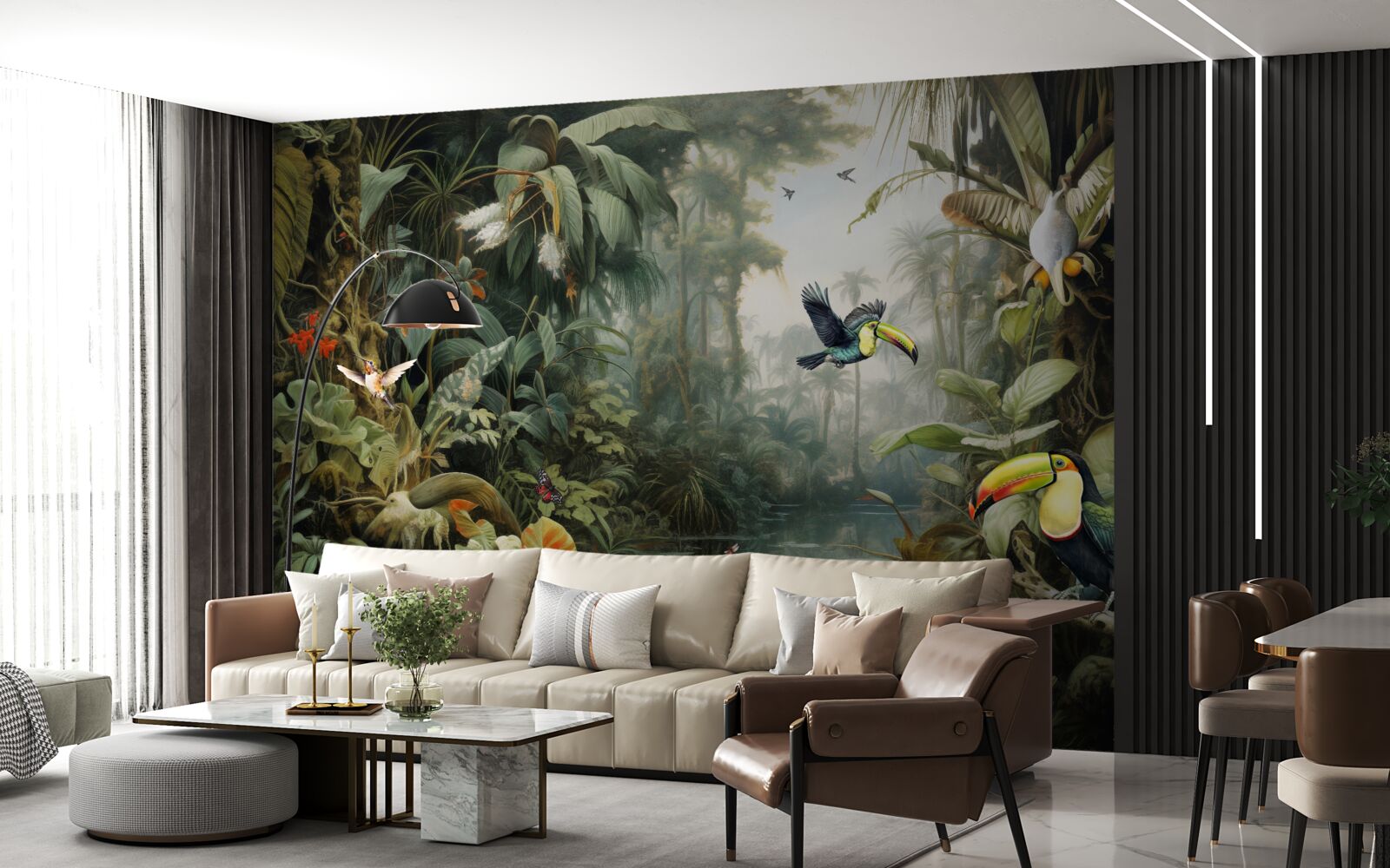 Fotobehang tropisch struikgewas bij de vijver