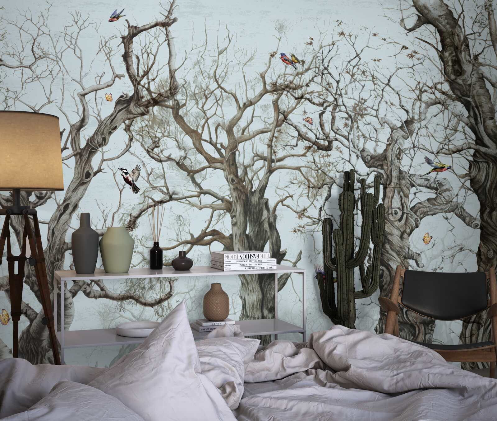 Fotobehang bomen in de herfst die hun bladeren hebben laten vallen