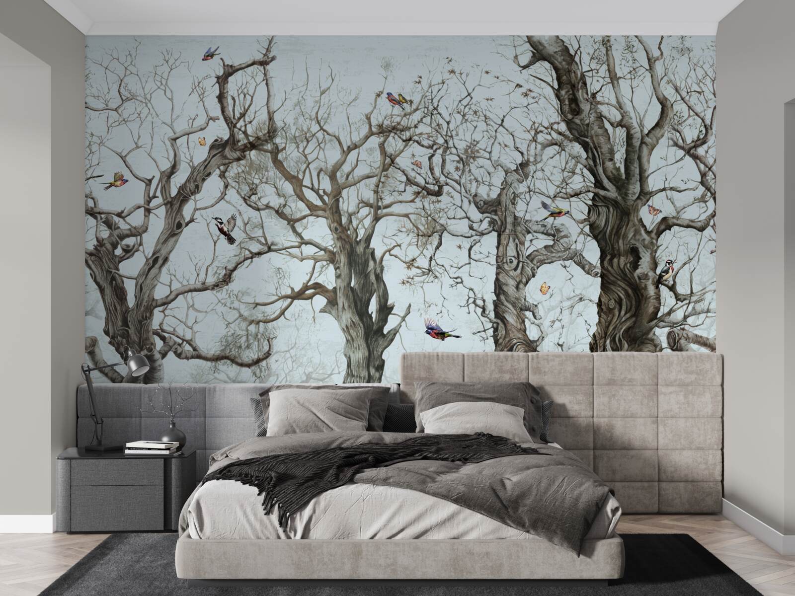 Fotobehang bomen in de herfst die hun bladeren hebben laten vallen