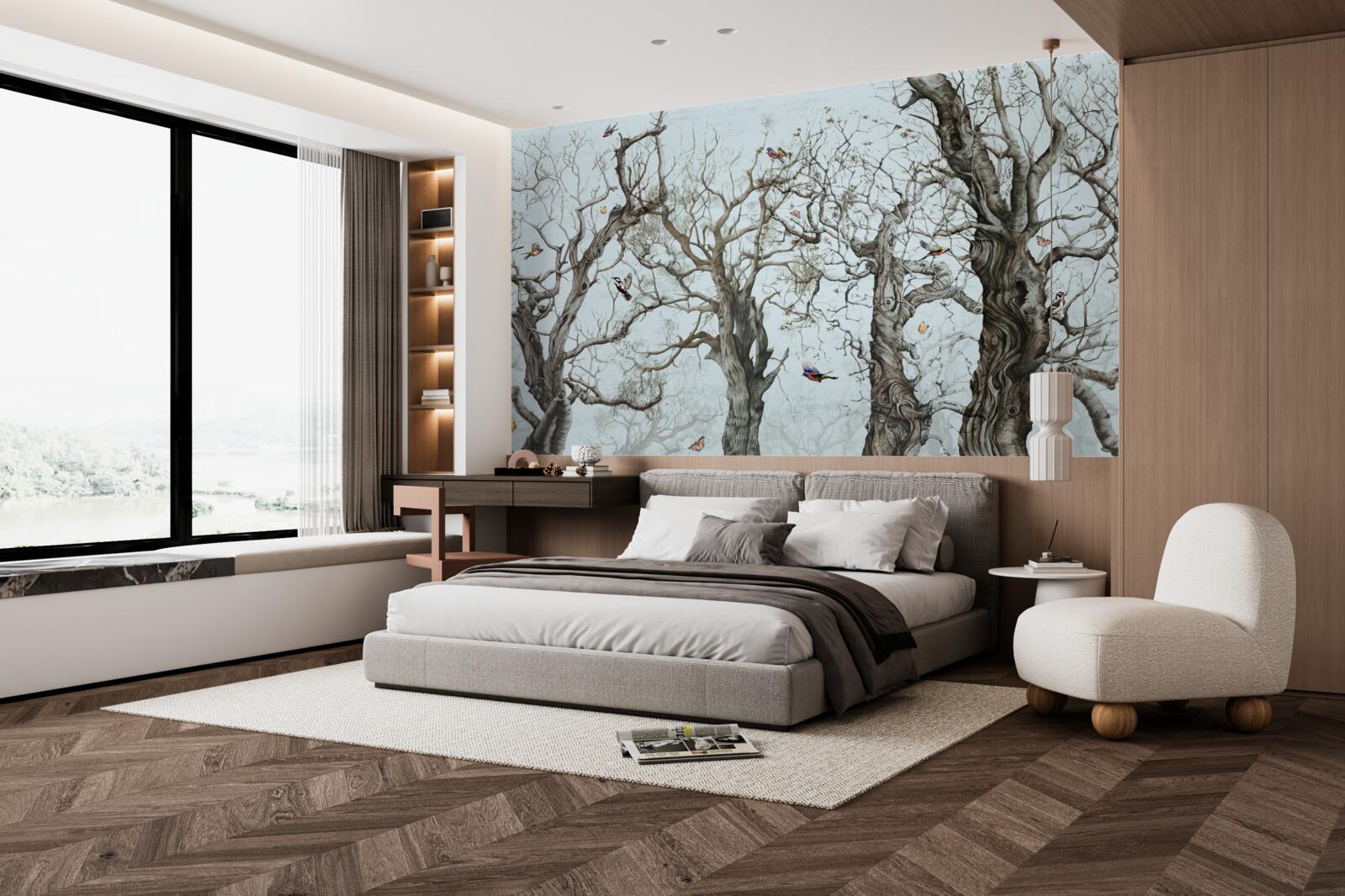 Fotobehang bomen in de herfst die hun bladeren hebben laten vallen