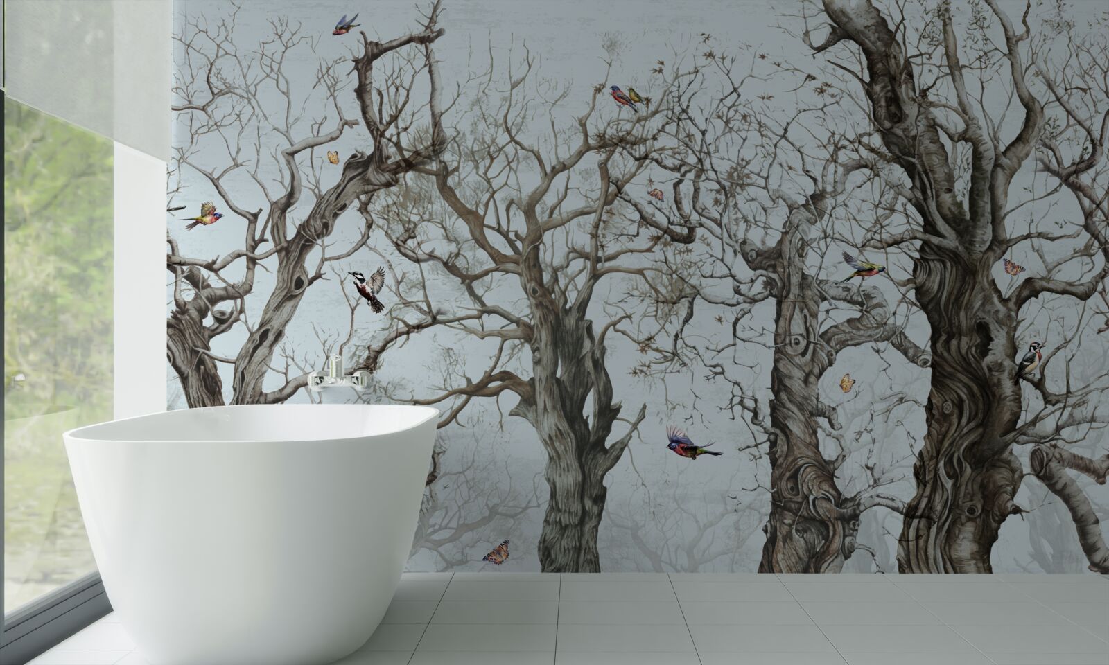 Fotobehang bomen in de herfst die hun bladeren hebben laten vallen