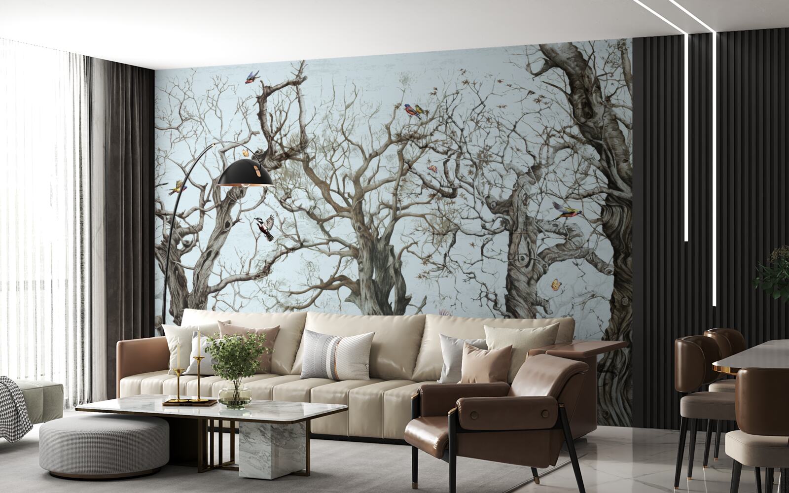 Fotobehang bomen in de herfst die hun bladeren hebben laten vallen