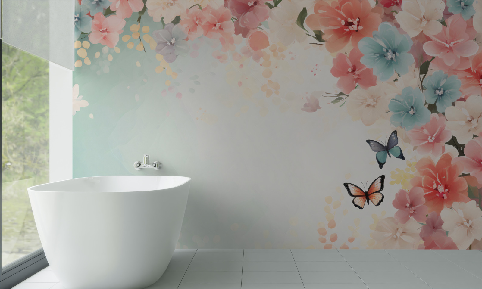 Fotobehang sierlijke bloemencomposities en motten