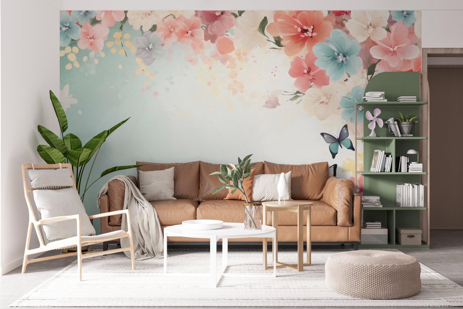 Fotobehang sierlijke bloemencomposities en motten