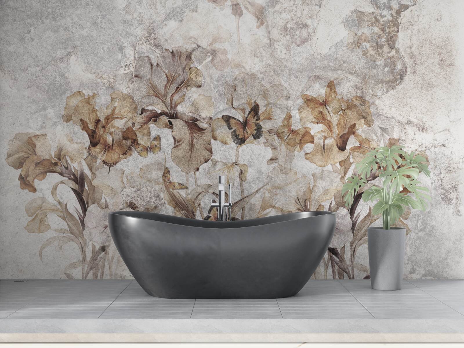 Fotobehang herfstbladeren verborgen in mist en vlinders