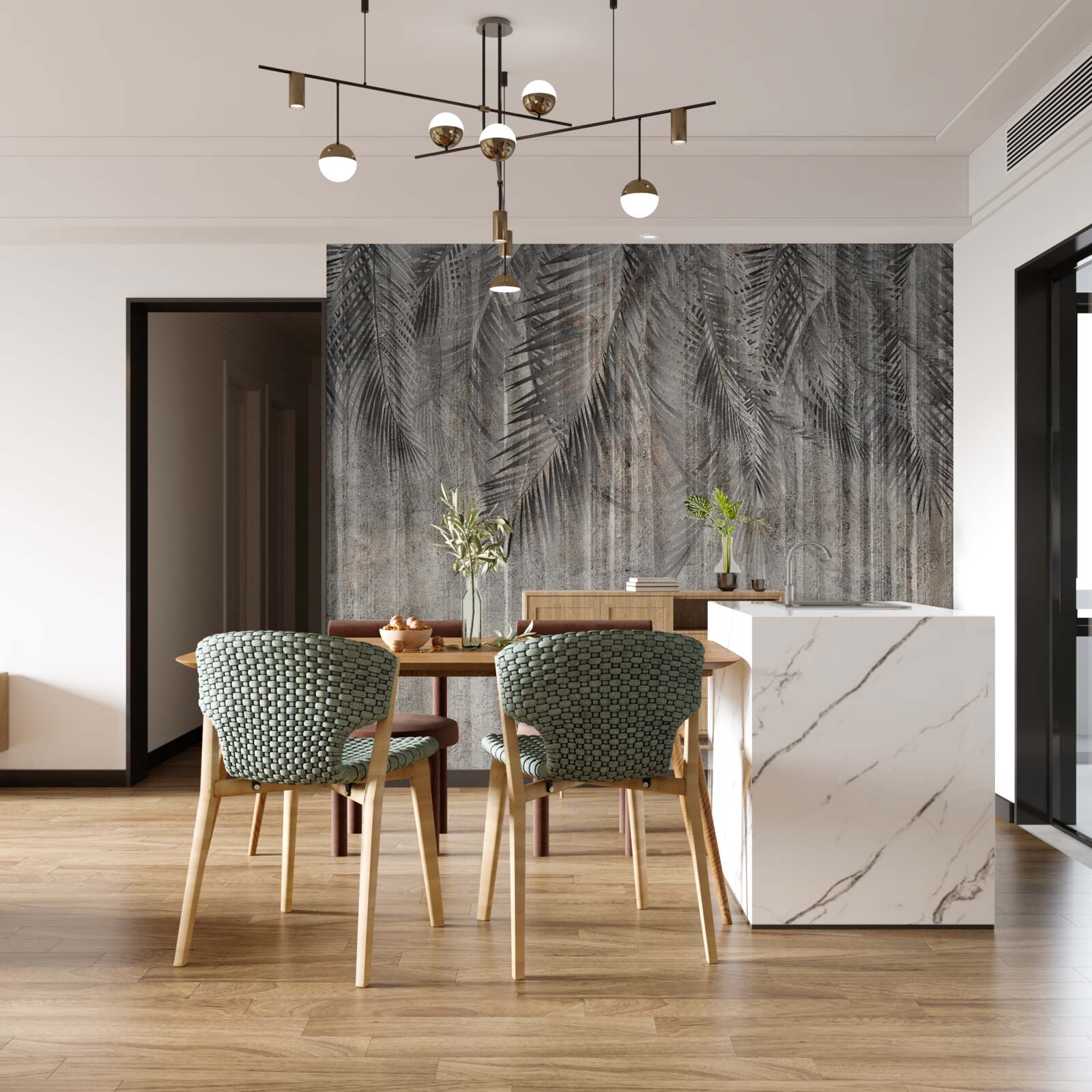 Fotobehang coniferenbladeren vallen