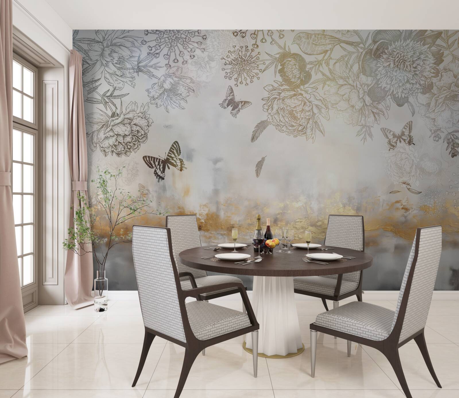 Fotobehang vlinders vliegen over mistig water