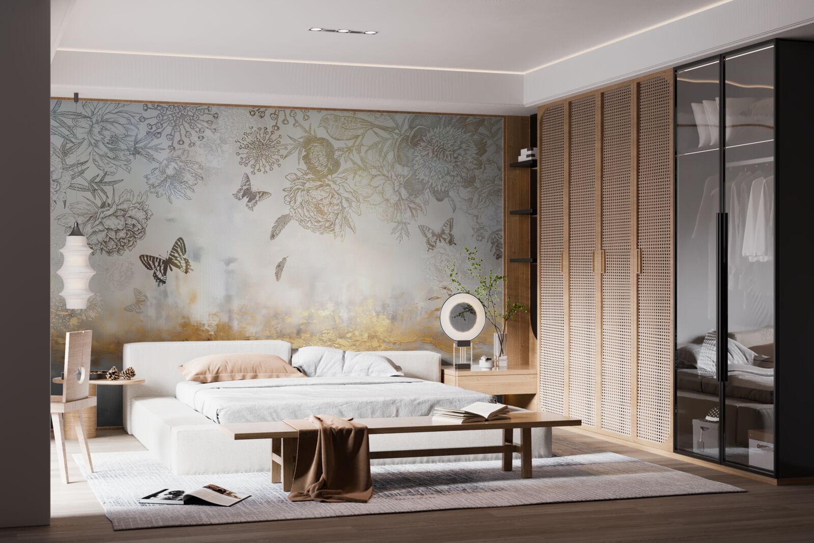 Fotobehang vlinders vliegen over mistig water