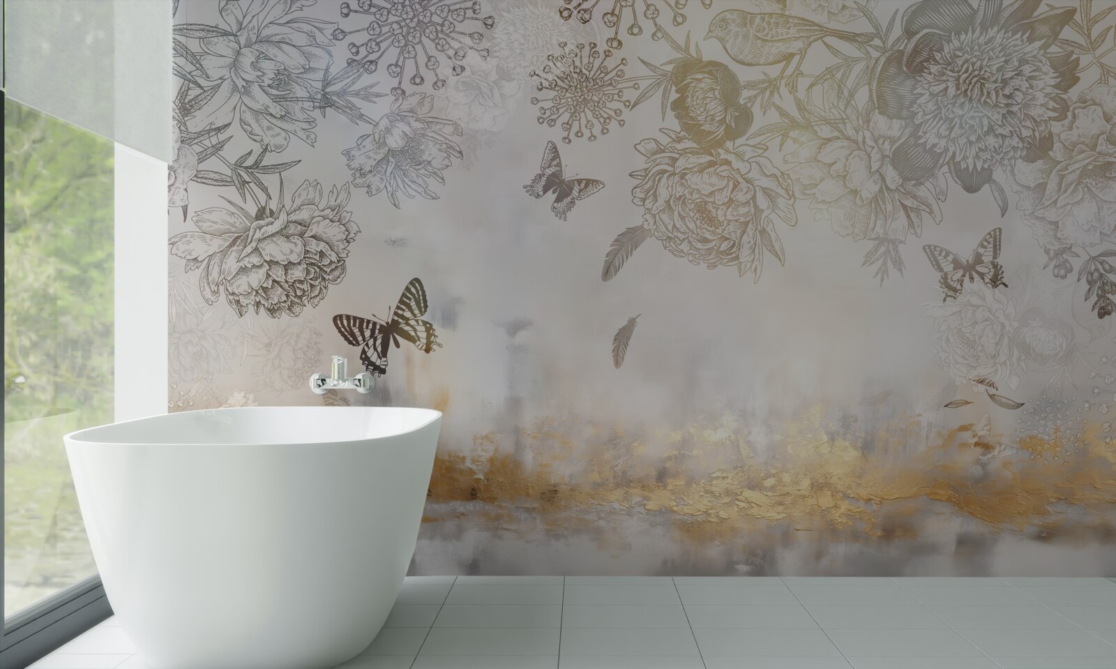 Fotobehang vlinders vliegen over mistig water