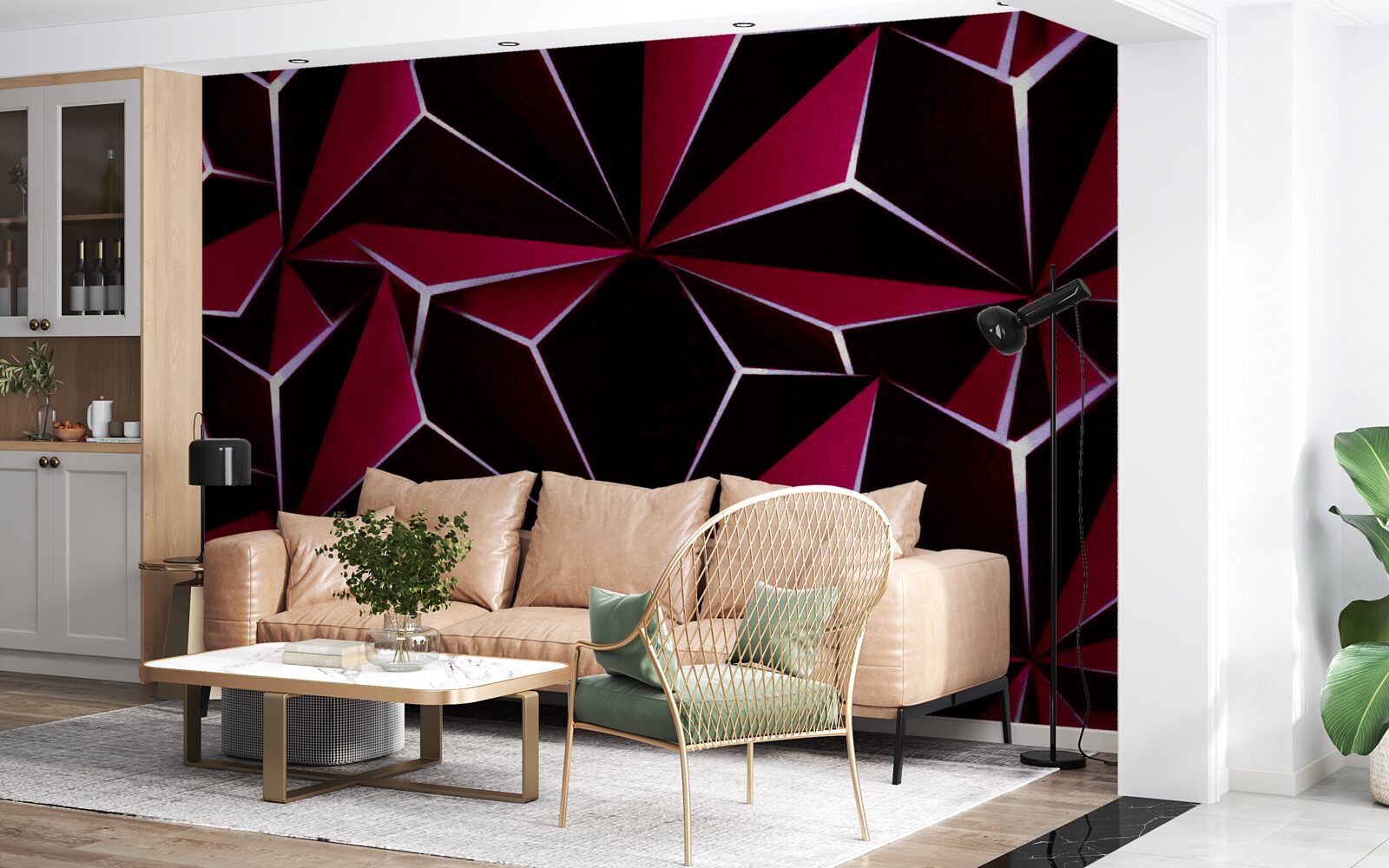 Fotobehang bordeauxrode driedimensionale piramides