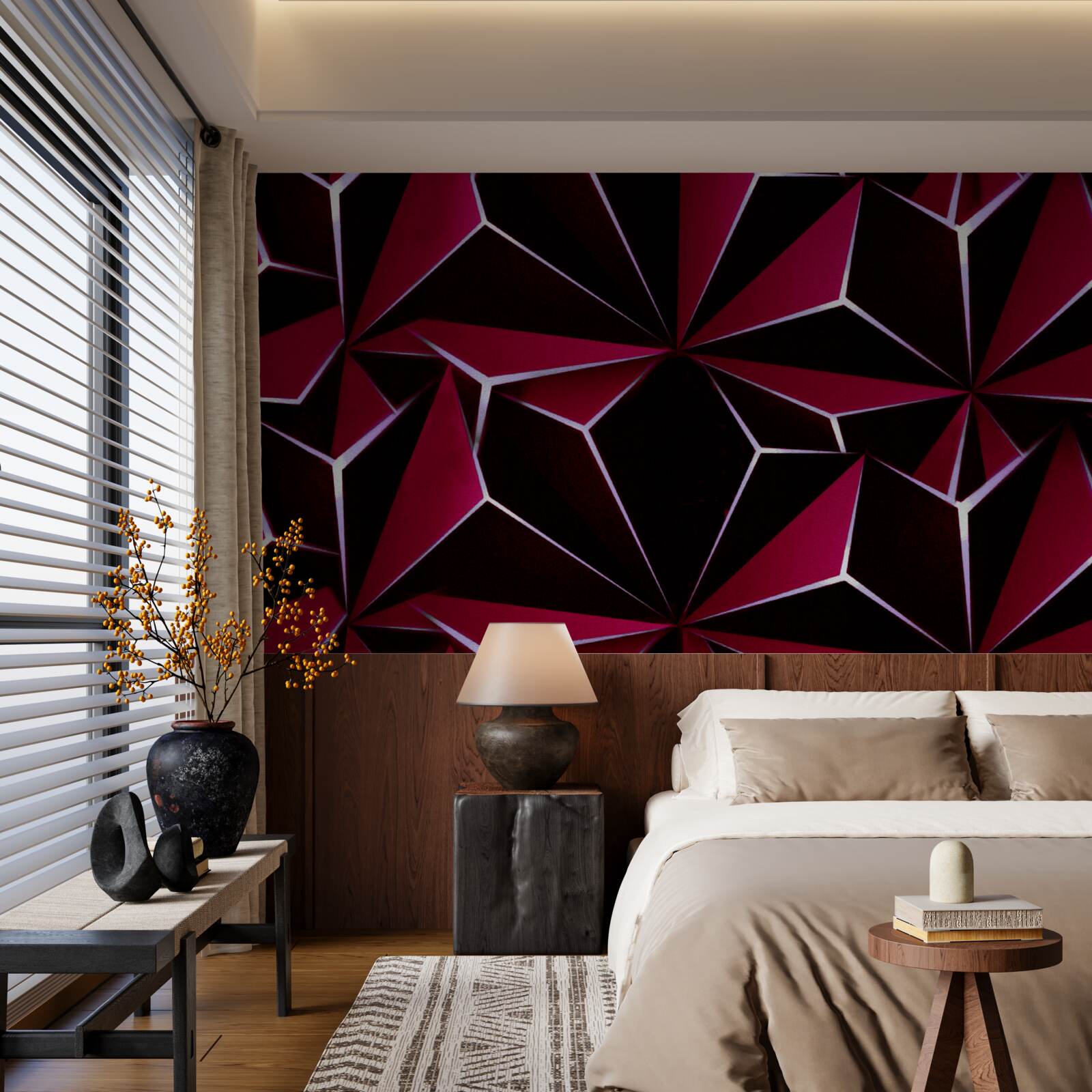 Fotobehang bordeauxrode driedimensionale piramides