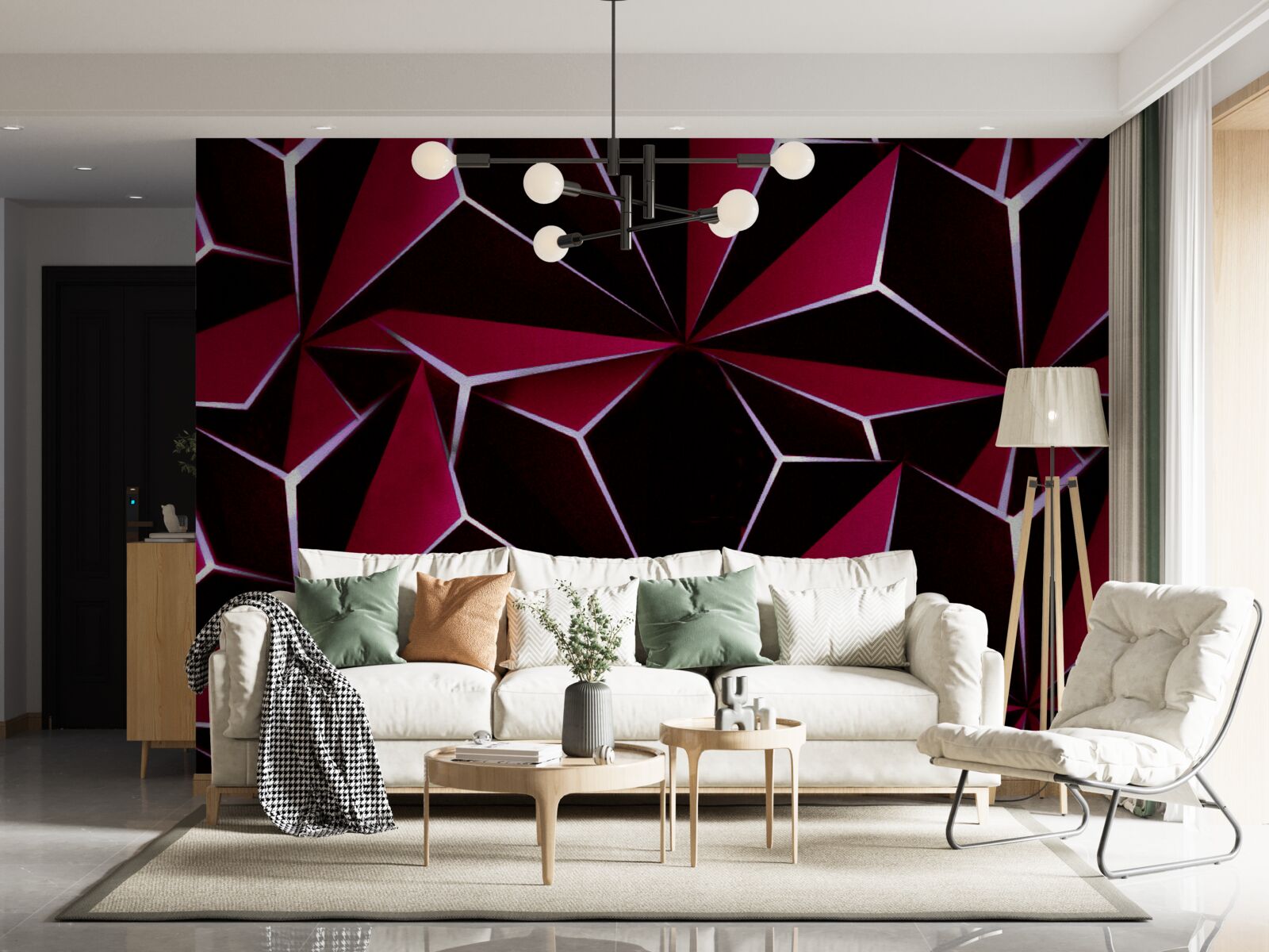 Fotobehang bordeauxrode driedimensionale piramides